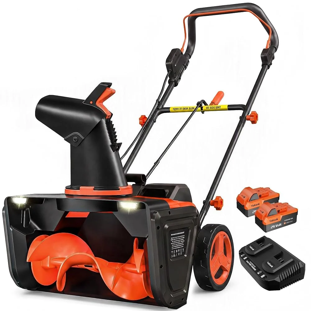 VOLTASK 48V Cordless Snow Blower with Wheels, 20-Inch Brushless Electric Snow Shovels with Directional Plate & LED Lights, Fits Driveways/Decks (2 * 24V Battery & Quick Charger Included)