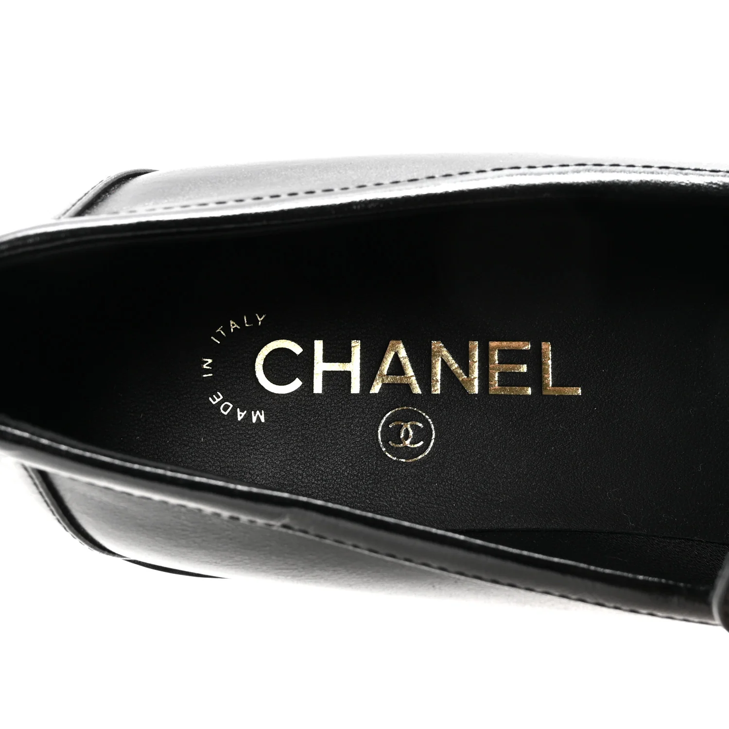 Shiny Calfskin CC Mocassin Loafers 38.5 Black