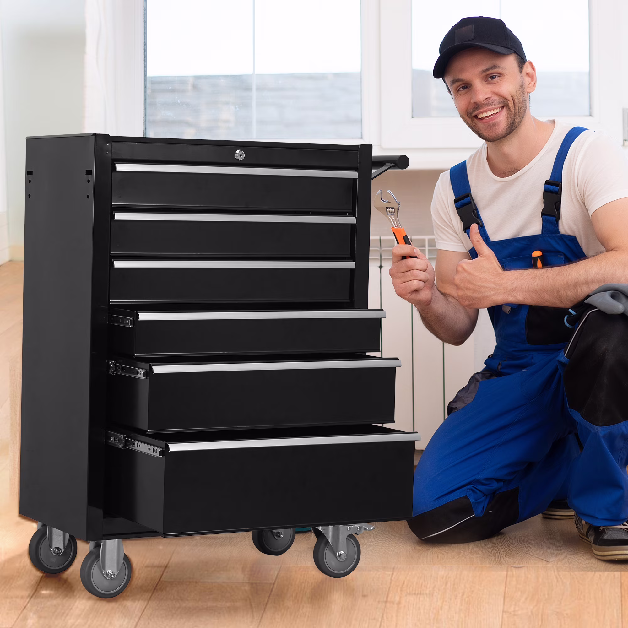 6 - Drawer Rolling Tool Chest Cabinet, Large Capacity Metal Tool Box with Wheels
