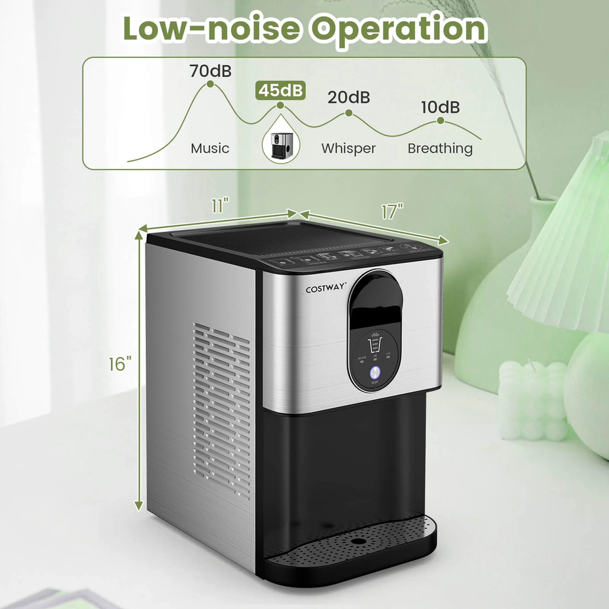Costway 56 lb/24 H Pepple Chewable Countertop Ice Maker with Self - Cleaning System