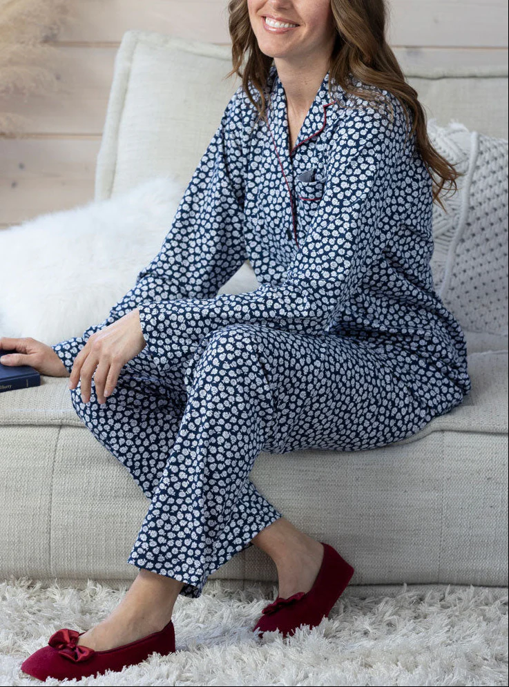 Pyjama femme bleu marine en coton