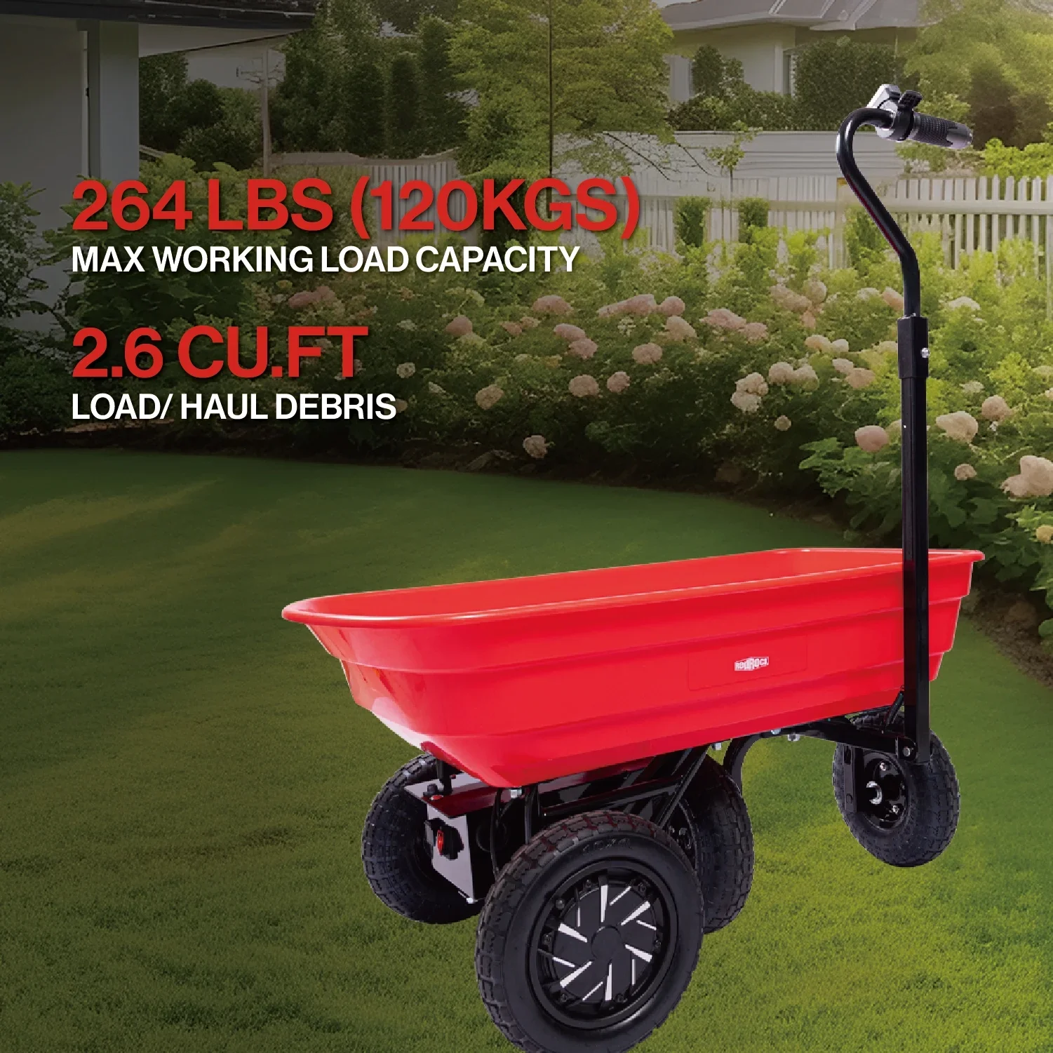 24V 180W Electric Wheelbarrow, 264 lbs Load, 75L Garden Cart with Lead-Acid Battery, 2.6 Cu.Ft Plastic Tub, One-Wheel or Four-Wheel Design