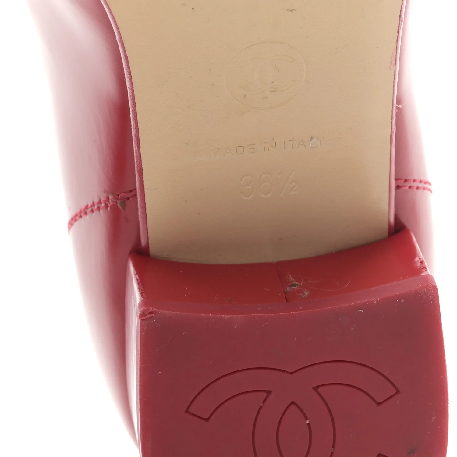 Shiny Calfskin Logo Loafers 36.5 Red