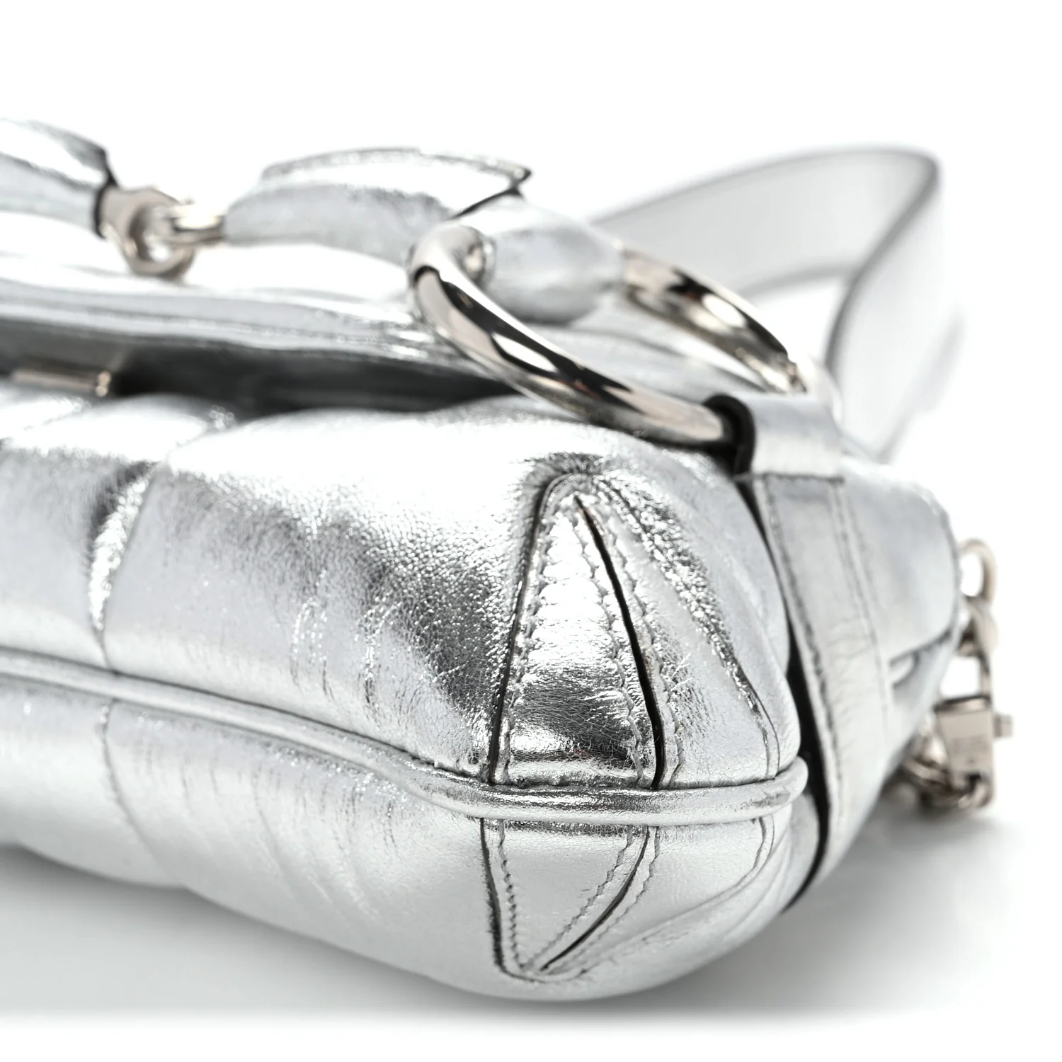 Metallic Nappa Vertical Matelasse Small Maxi Horsebit Chain Shoulder Bag Silver