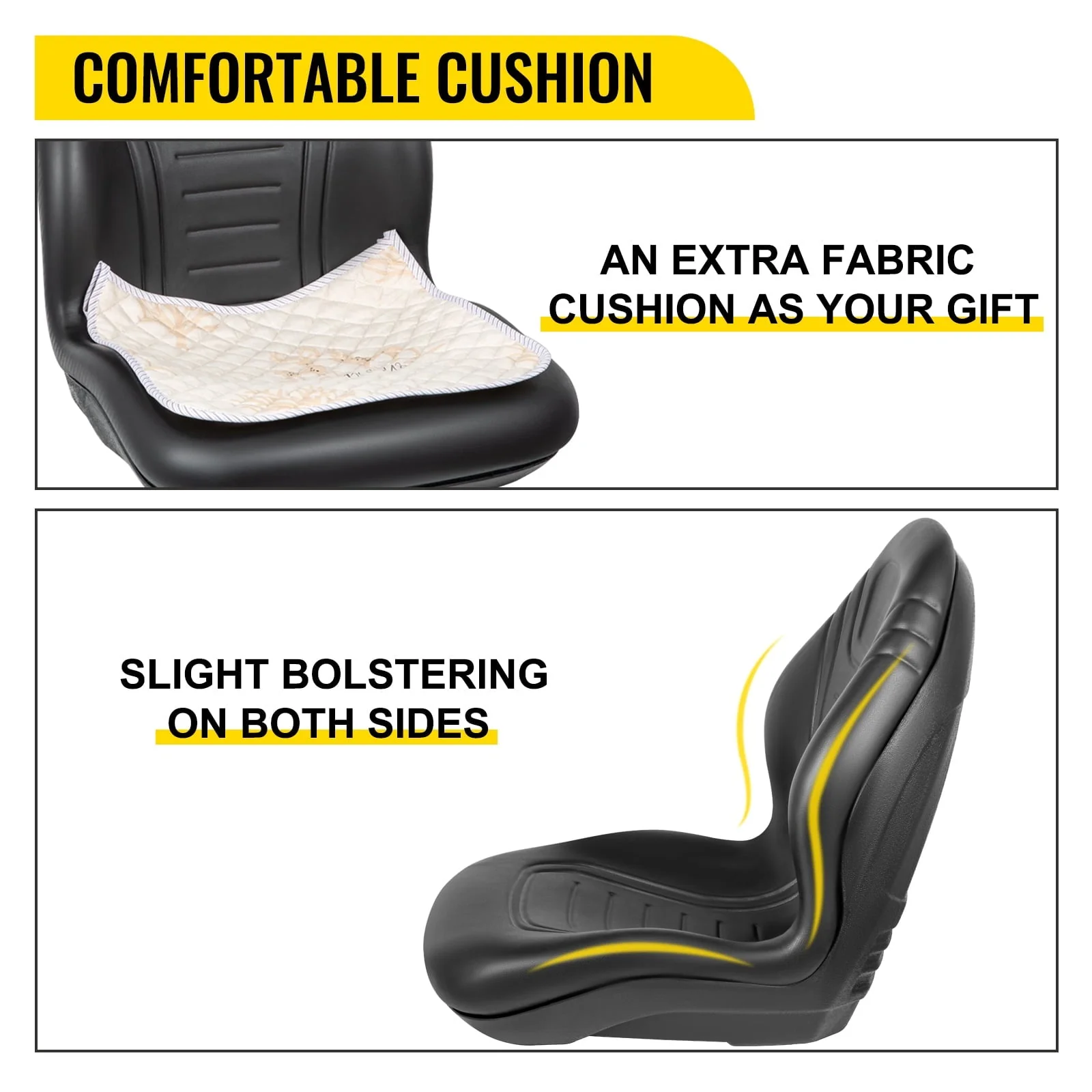2pcs Universal Tractor Seat Replacement,Compact High Back Mower Seat Pair,Black Vinyl Forklift Seat,Central Drain Hole Skid Steer Seat with Mounting Bolt Patterns of 8" x 11 5" 11 25" x 11 5" Image 6