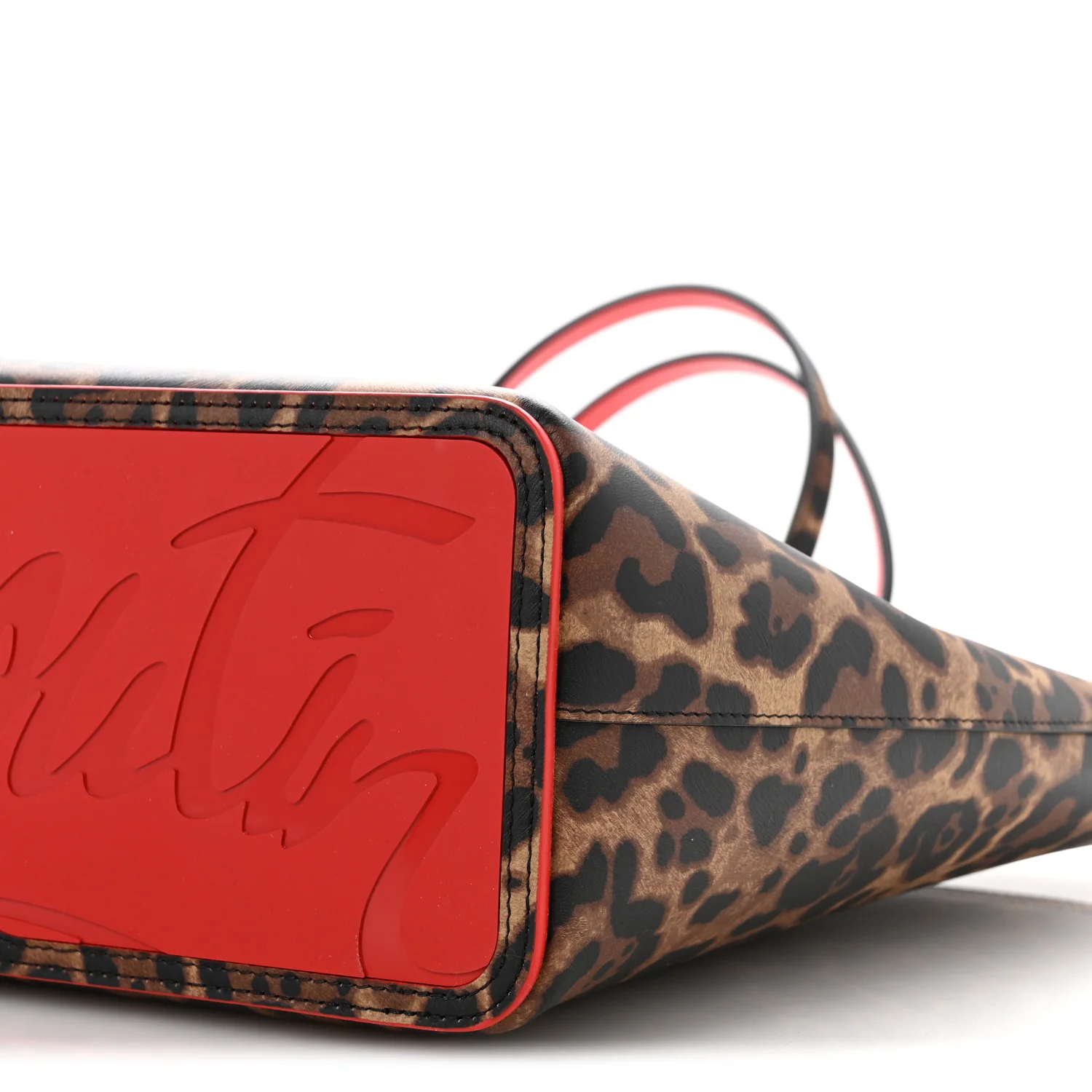Calfskin Leopard Print Spikes East West Cabata Tote Brown