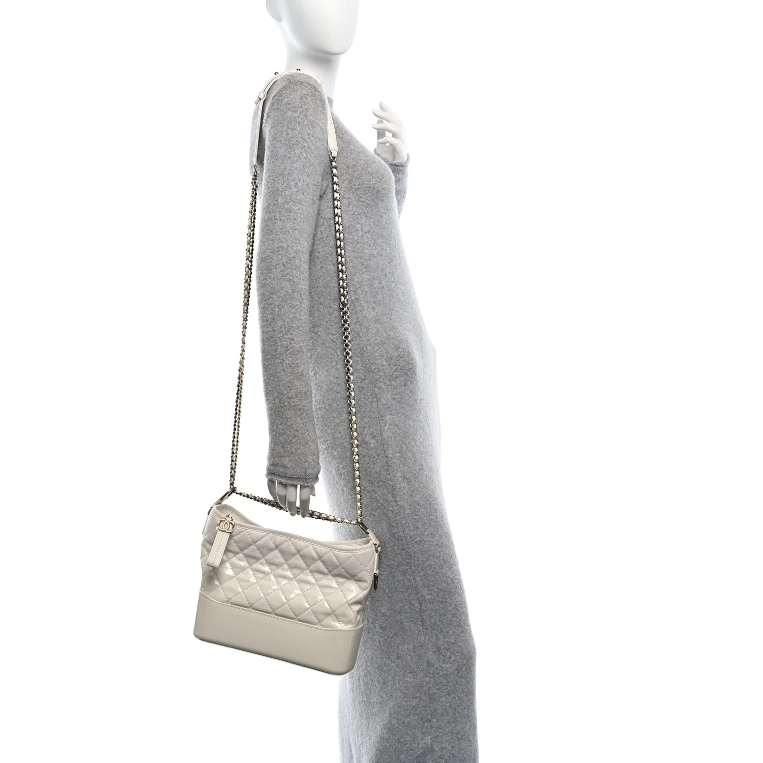 Patent Goatskin Quilted Medium Gabrielle Hobo White