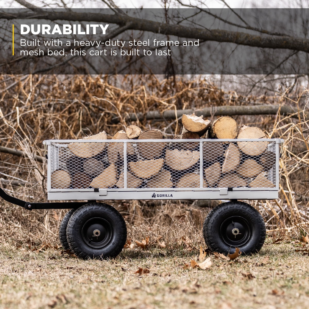 1000-lb. Capacity Steel Utility Cart, Model #GOR1001-Com, 13-inch Pneumatic Tires(Gray) - Image 4