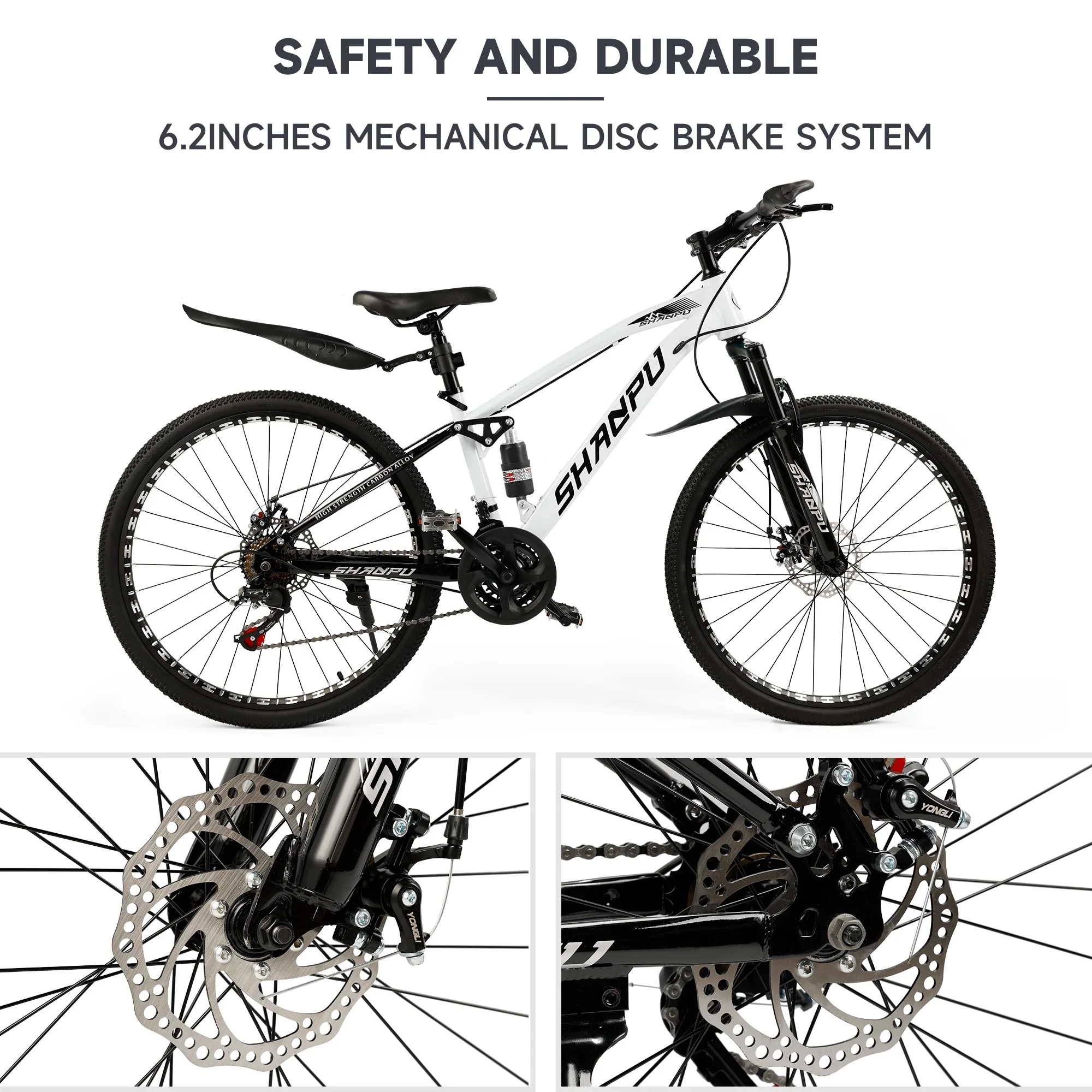 ARTUDATECH 26 Inch Wheel Full Suspension Mens Mountain Bike, Shimano 21 Speed,  Dual Disc Brake Bike for Men Womens Adult Bicycle With Bike Lock And Air Pump, orange