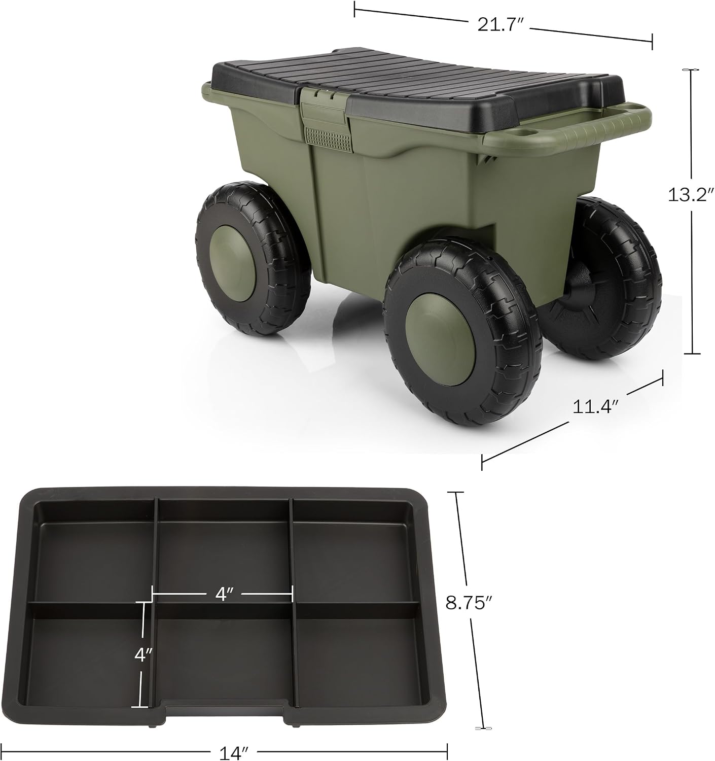 Pure Garden Rolling Garden Cart with Seat, Green