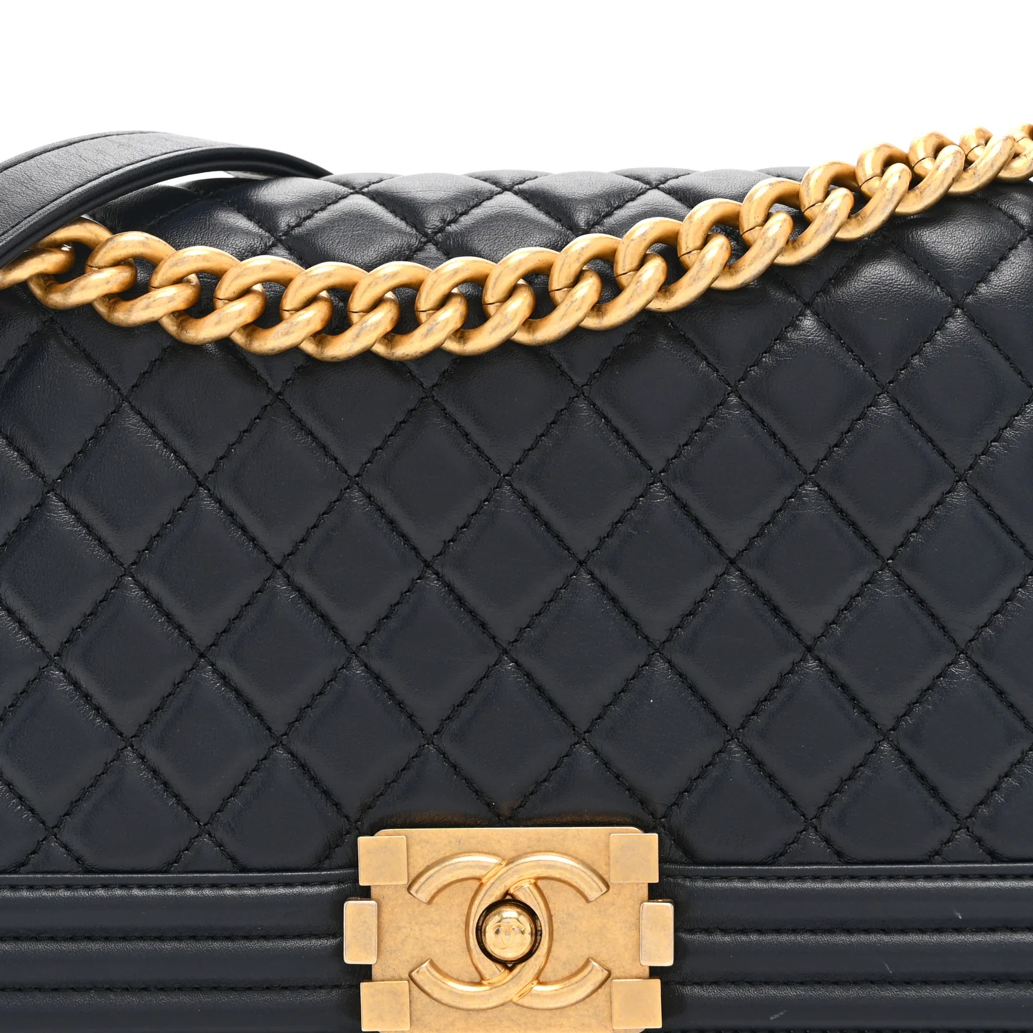 Lambskin Quilted Medium Boy Flap Dark Navy
