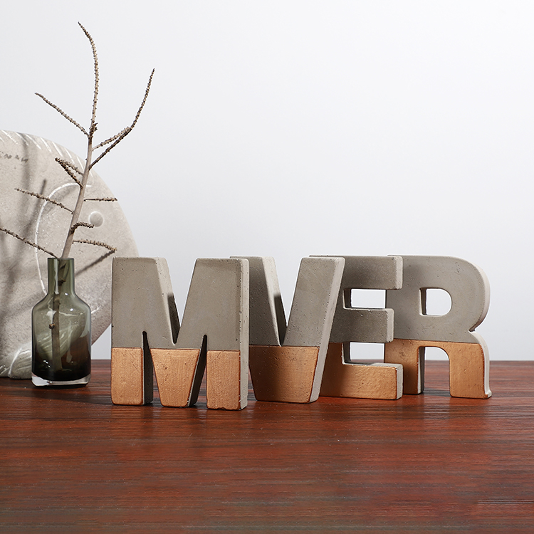 Two-tone Design Matte Gold Intersperse Letter Shape Cement Hotel Ornaments Home Decoration Pieces