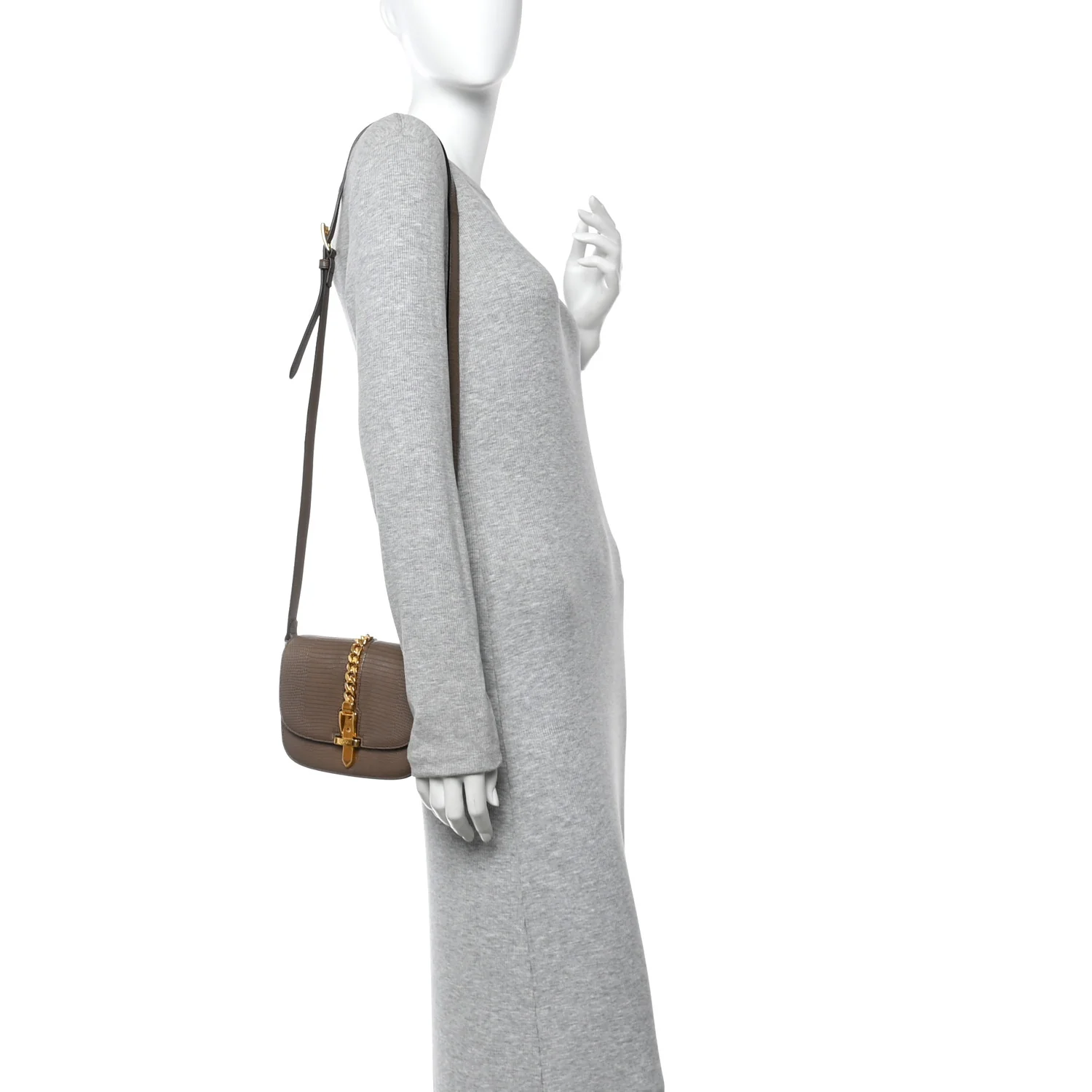 Lizard Mini Sylvie 1969 Messenger Bag Taupe