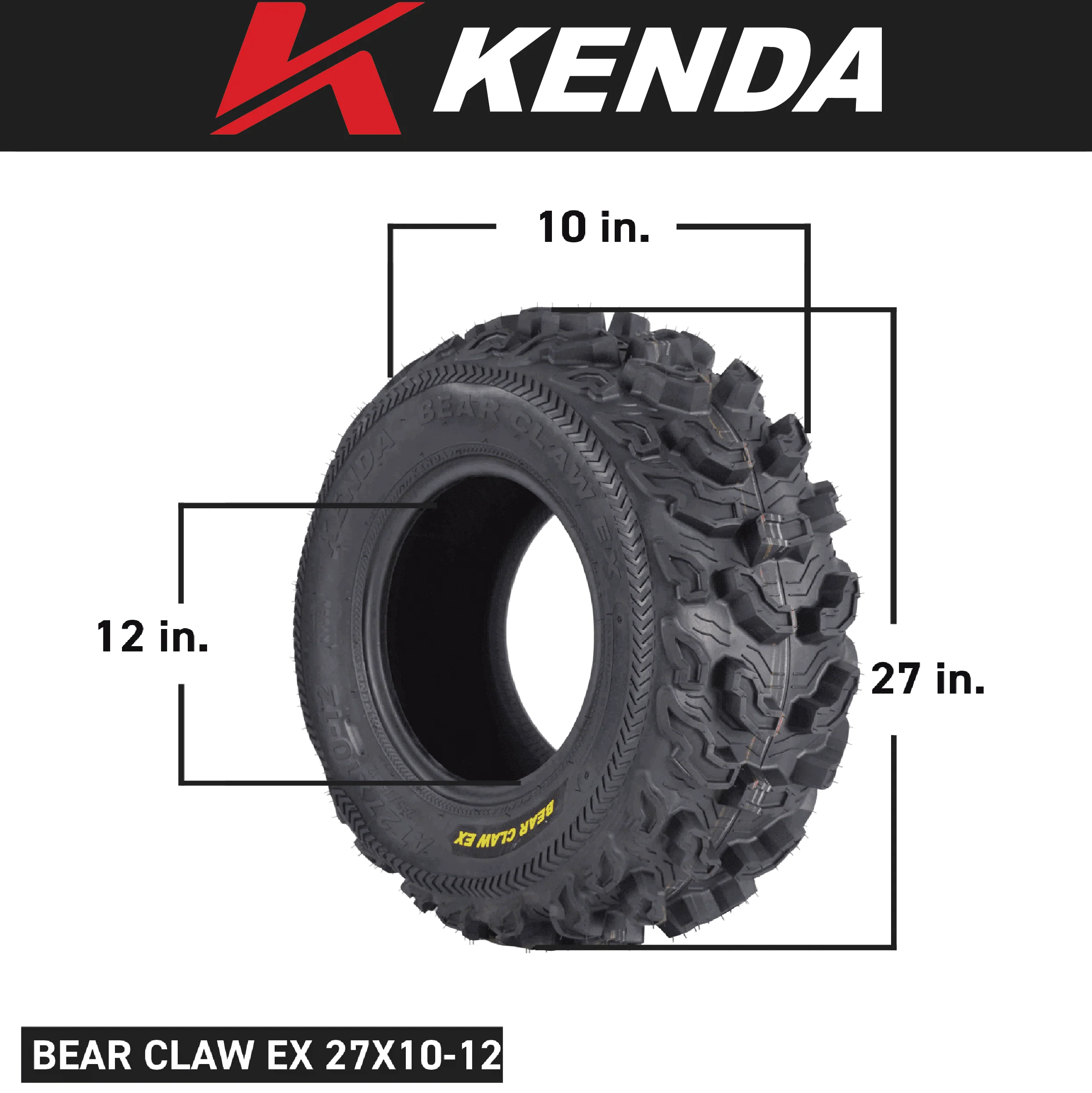 Kenda Bear Claw EX (2) 25x8 - 12 Front & (2) 25x11 - 10 Rear ATV 6 PLY Tires 4 Pack Set
