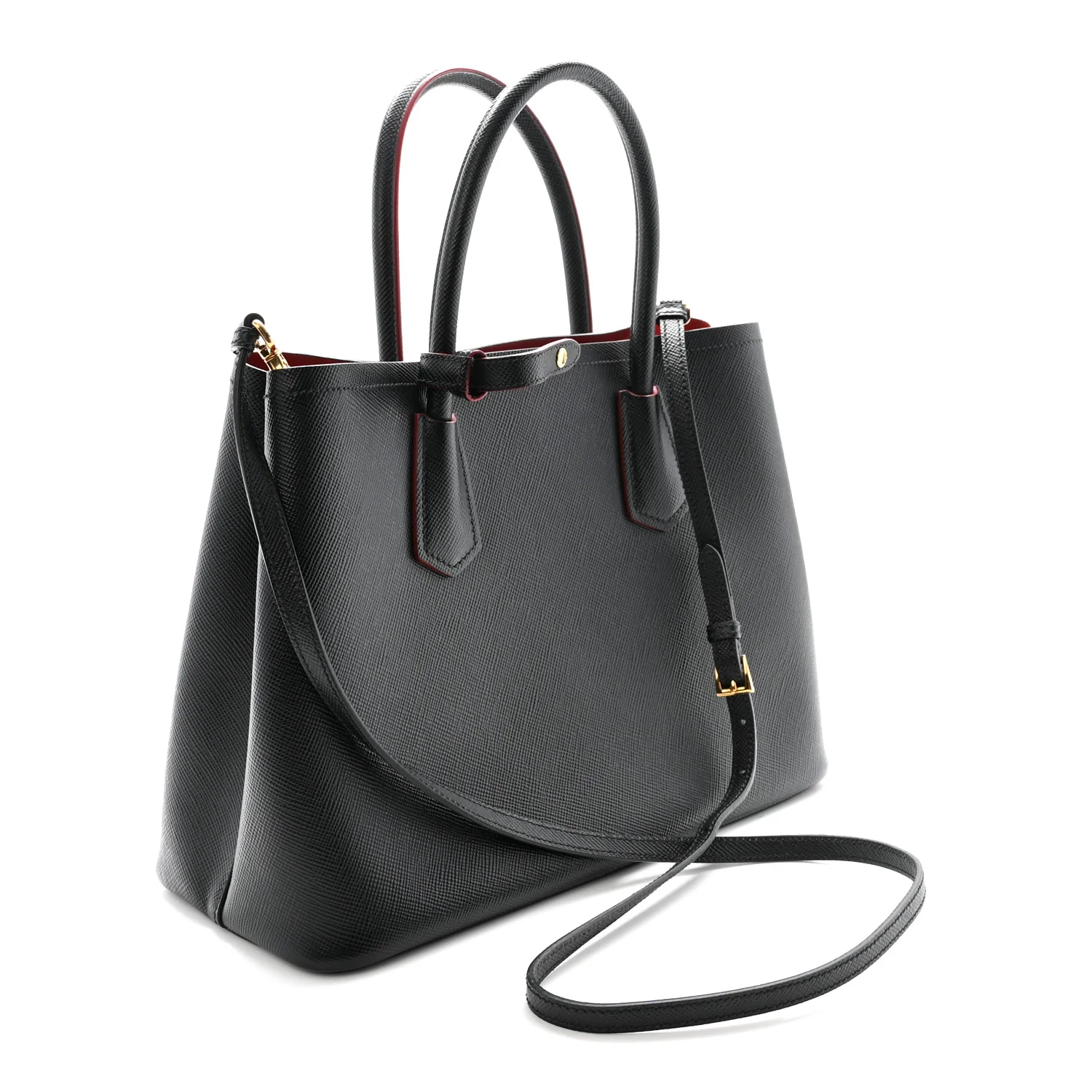 Saffiano Cuir Medium Double Bag Black Fuoco