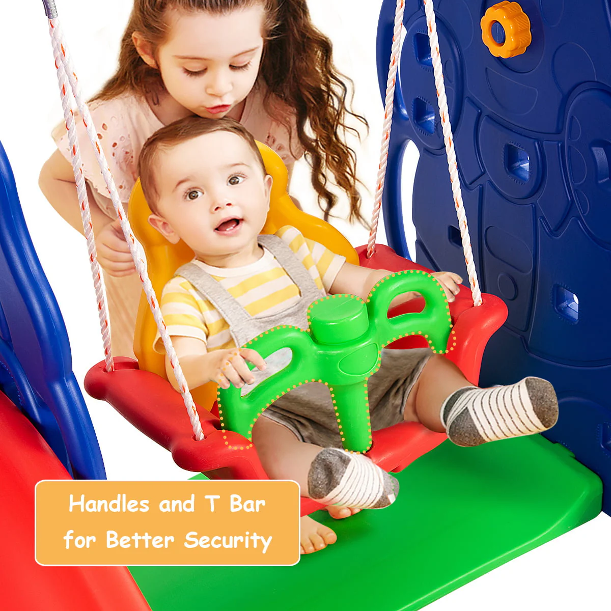 3 in 1 Junior Children Climber Slide Swing Seat Basketball Hoop Playset Backyard - Image 7