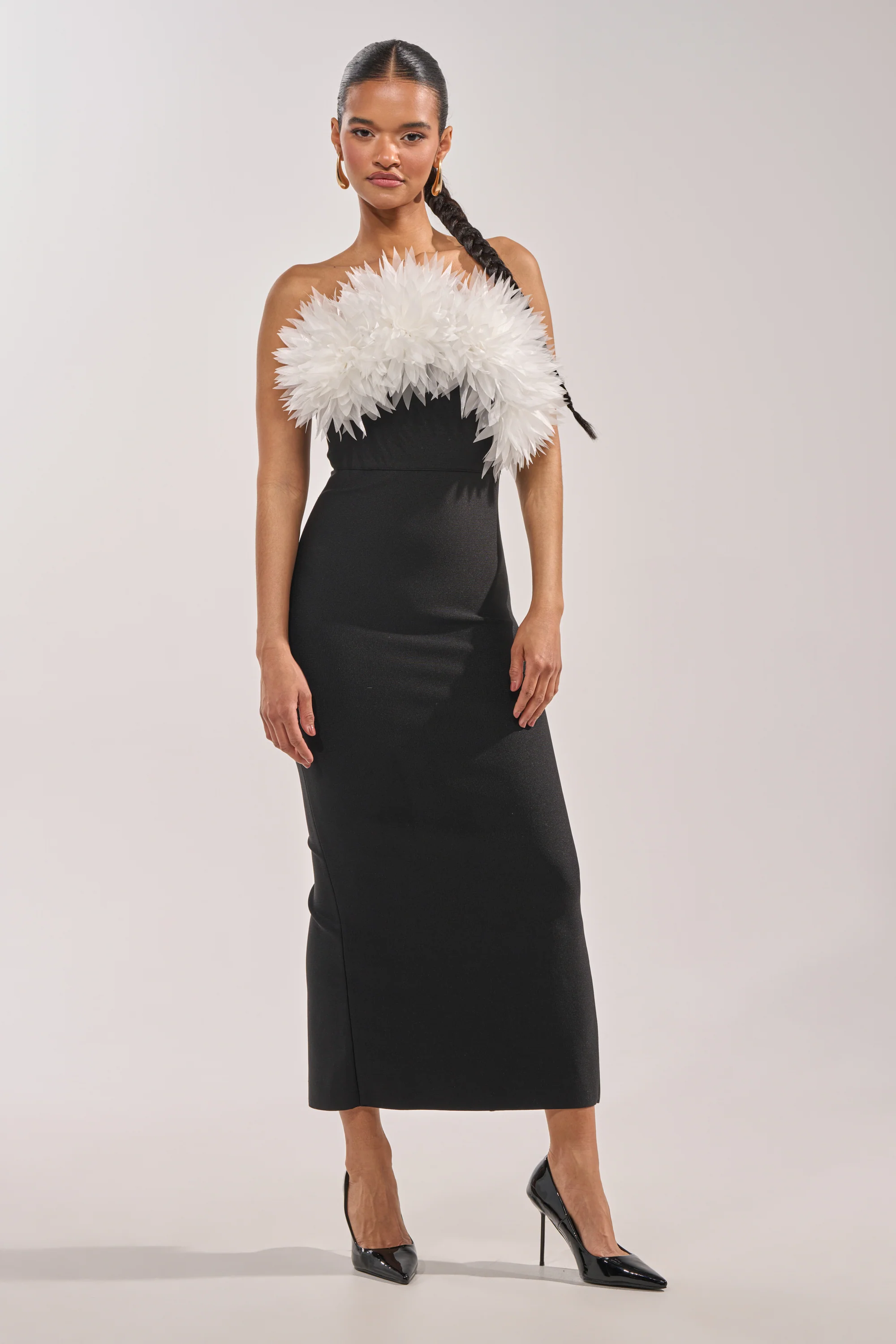 HEART ON MY SLEEVE BANDAGE MIDI DRESS IN BLACK - Akira Store