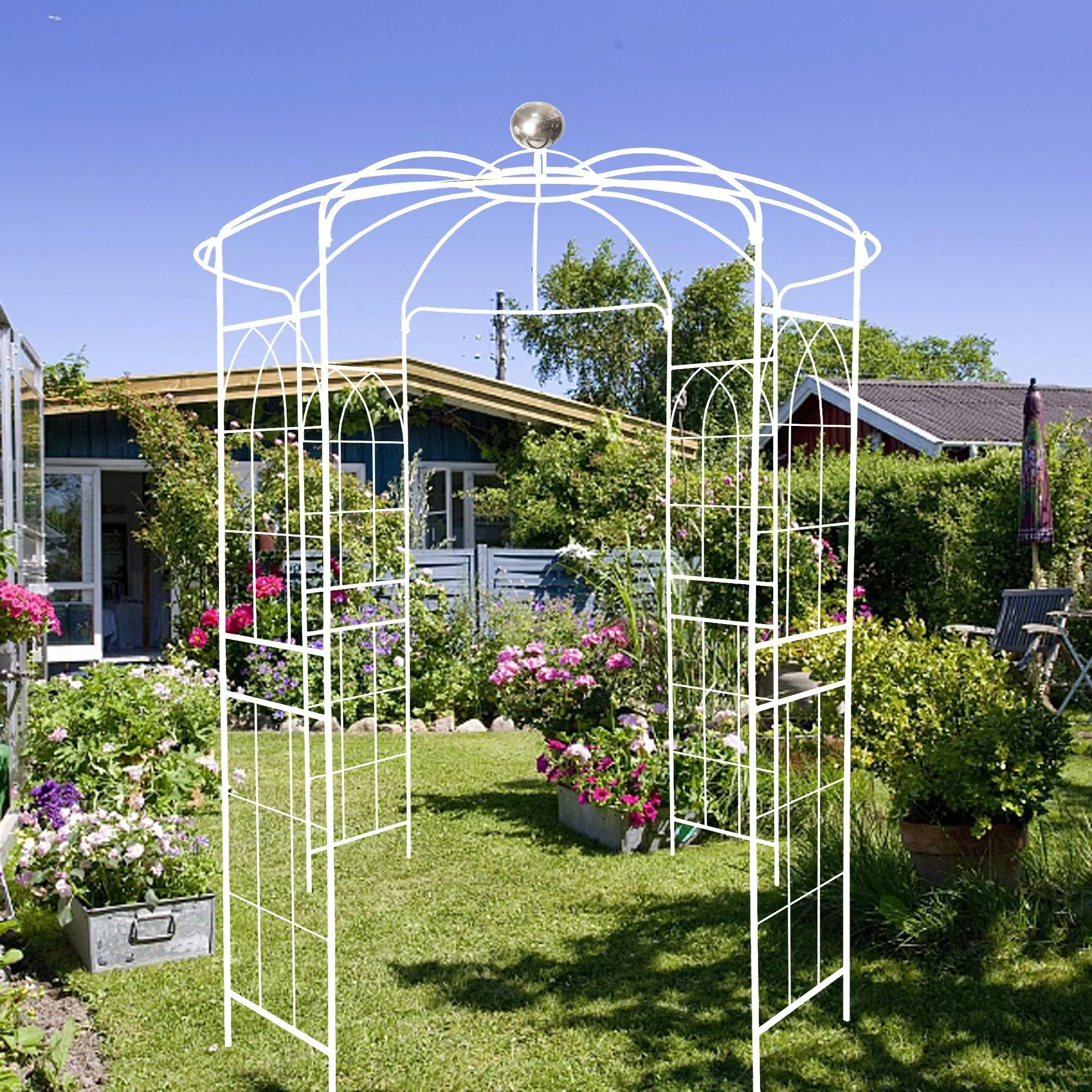 UBesGoo Garden Arch Arbor Gazebo Pergola Pavilion for Wedding Ceremony White 81.3'' x 114.2''