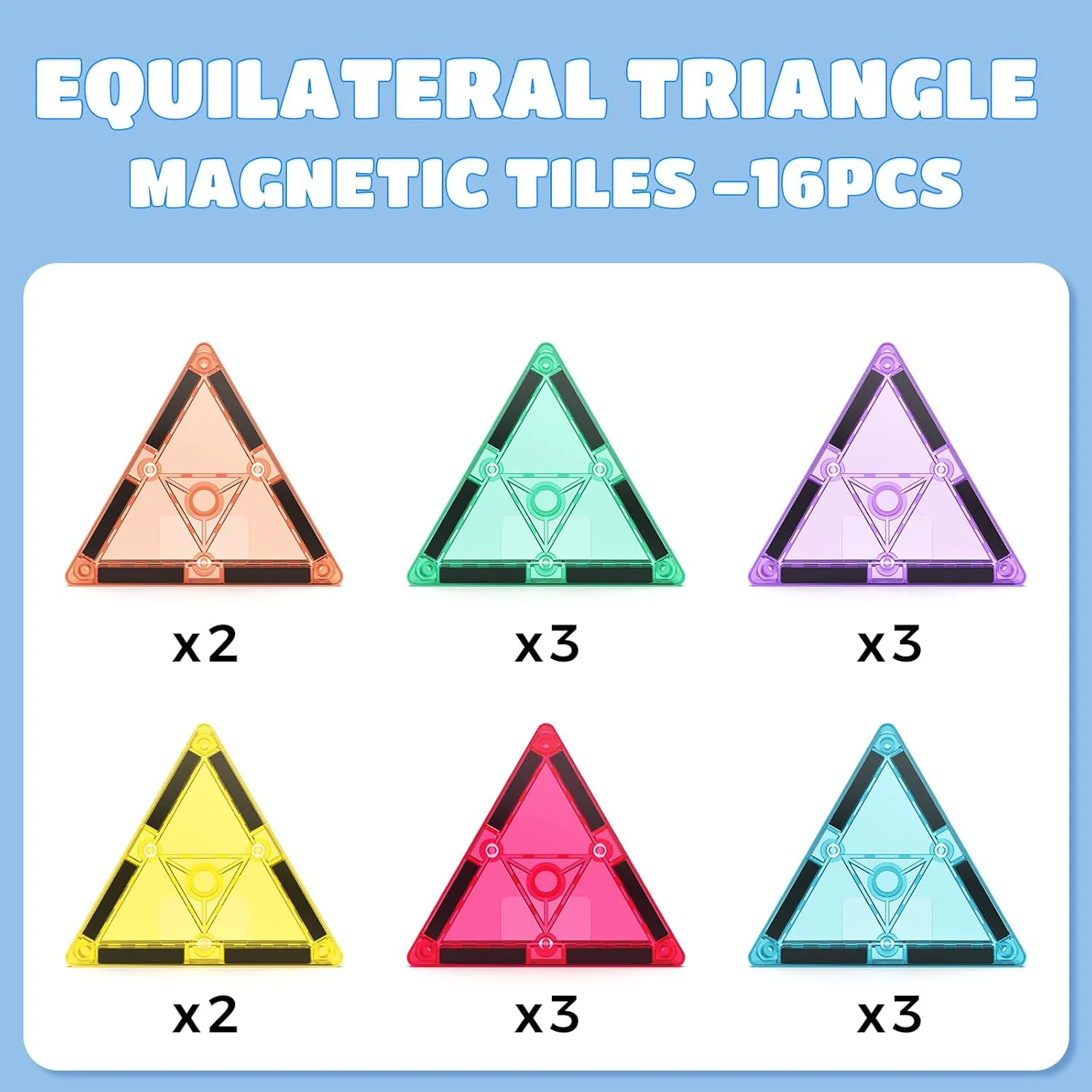 16PCS Magnetic Tiles Equilateral Triangle Expansion Pack, STEM Educational Construction Stacking Blocks, Compatible with Major Brands (16PC Equilateral Triangle)