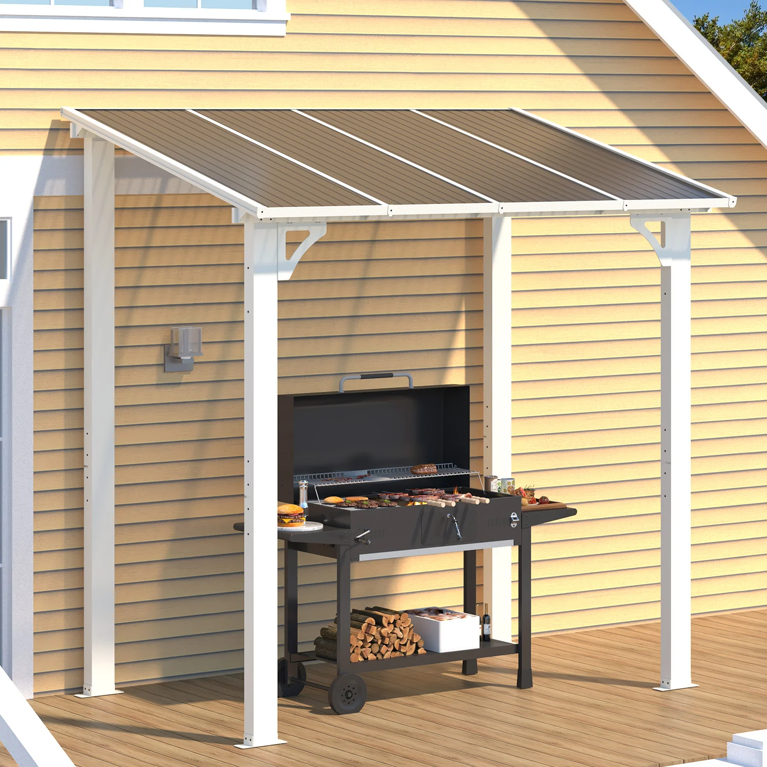 AECOJOY 8' x 5' Wall Mounted Gazebos Pergola, White