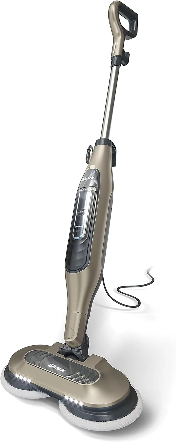 Scrub & Sanitize at The Same Time, Designed for Hard Floors, with 4 Dirt Grip Soft Scrub Washable Pads, 3 Steam Modes & LED Headlights, Gold, 13.7 in L x 6.75 in W x 46.5 in H