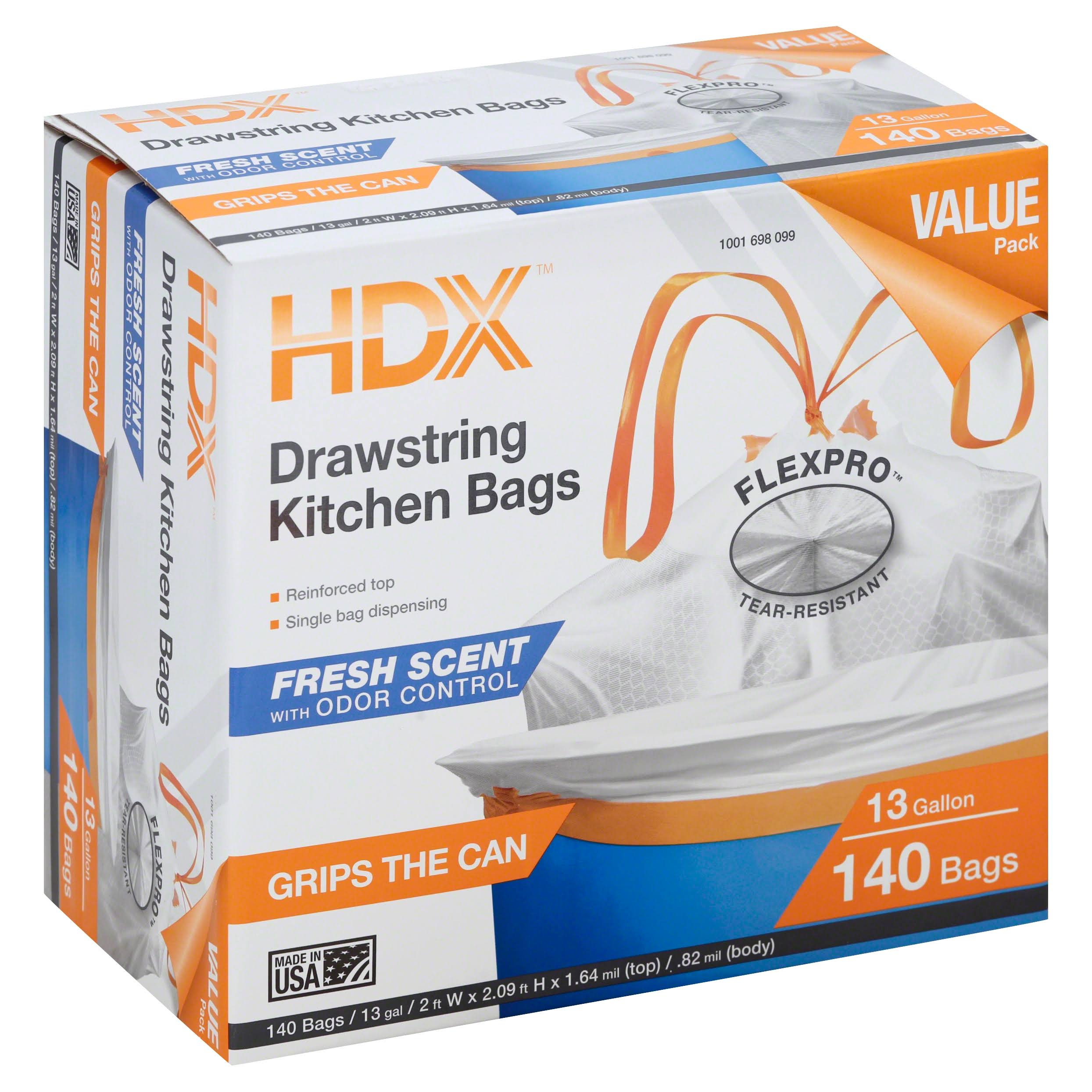 HDX Kitchen Bags, Drawstring, Fresh Scent with Odor Control, 13 Gallon, Value Pack - 140 bags