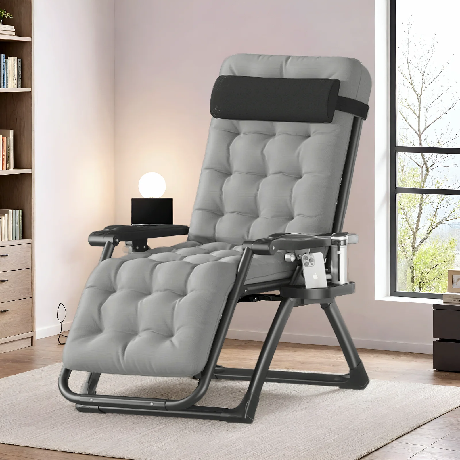 Zero Gravity Chair, Outdoor Foldable Padded Lounge Chair Recliner with Side Table, 353lbs Lounge Chair Sleep Relaxing, Winner - Image 9