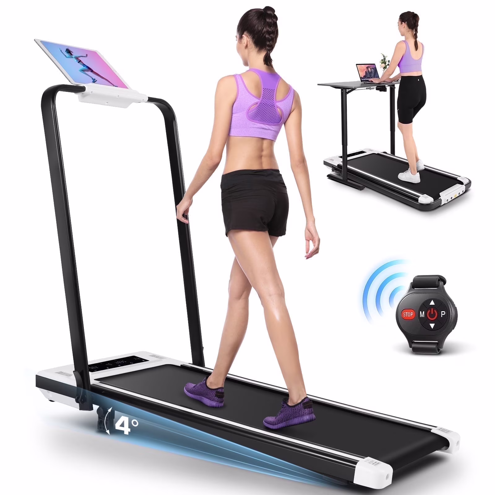 2 in 1 Walking Pad Treadmill with Incline, 2.5HP Under Desk Treadmill with Handle Remote Control LED Touch Screen for Home Office Workout, 300lbs Weight Capacity Black Green(A-98-G) - Image 7