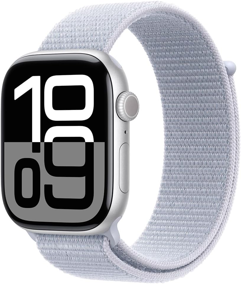 Apple Watch Series 10 [GPS  42mm] - Silver Aluminum Case with Blue Cloud Sport Loop (Renewed)