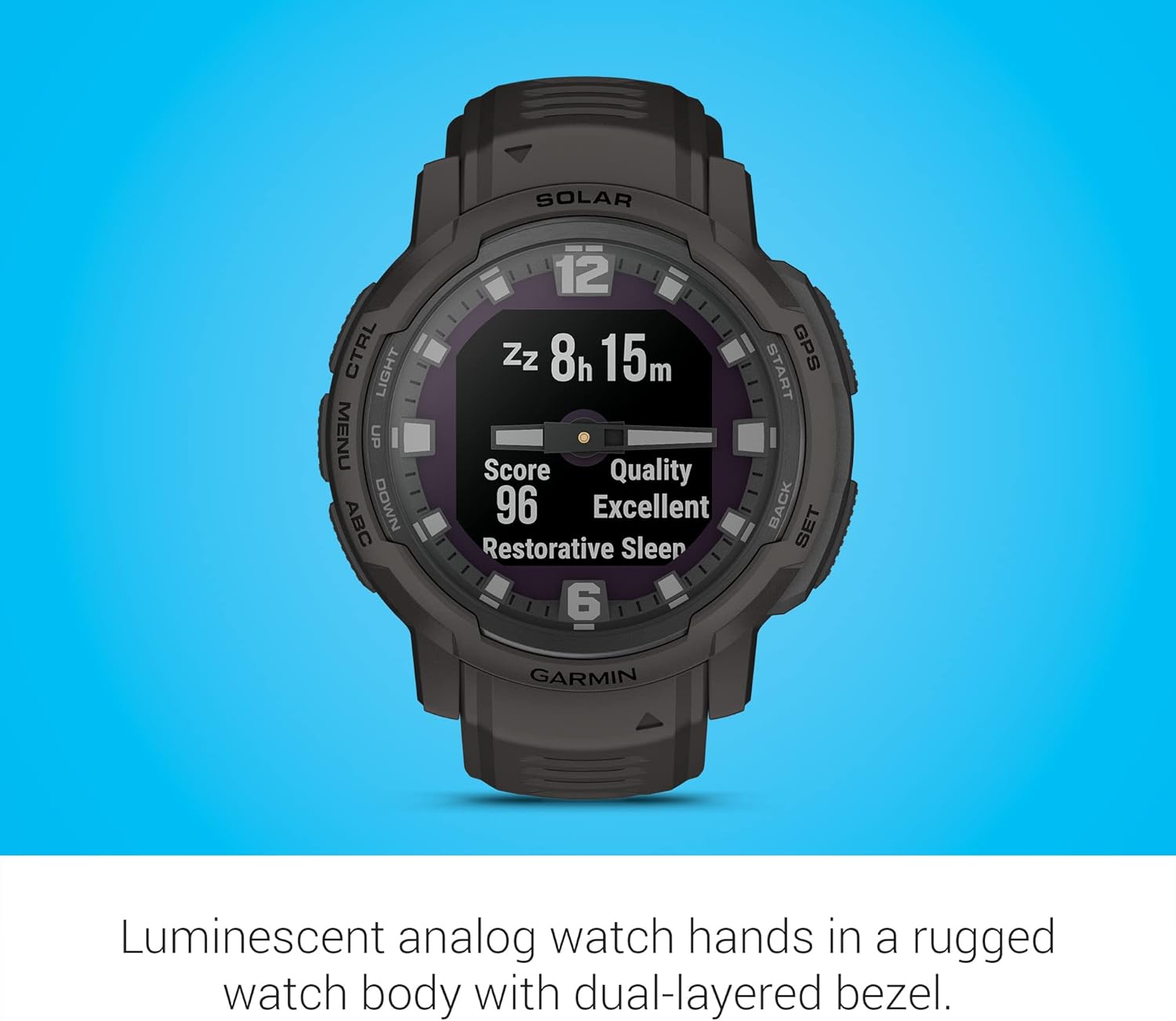 Garmin Instinct Crossover Solar  Rugged Hybrid Smartwatch with Solar Charging Capabilities  Analog Hands and Digital Display  Graphite