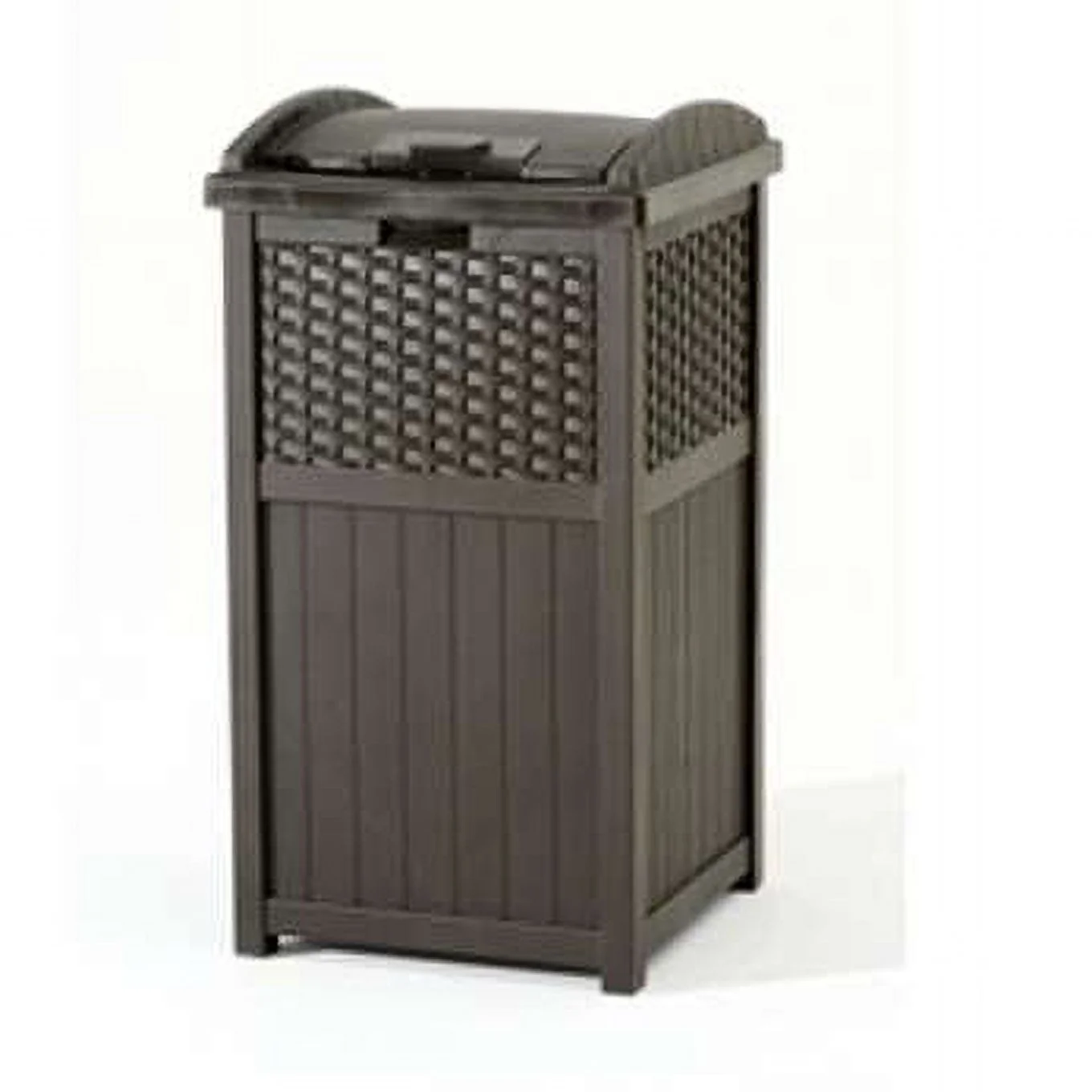 Suncast 77 Quart Patio Cooler W/ Cabinet and Basket W/ Wicker Trash Hideaway