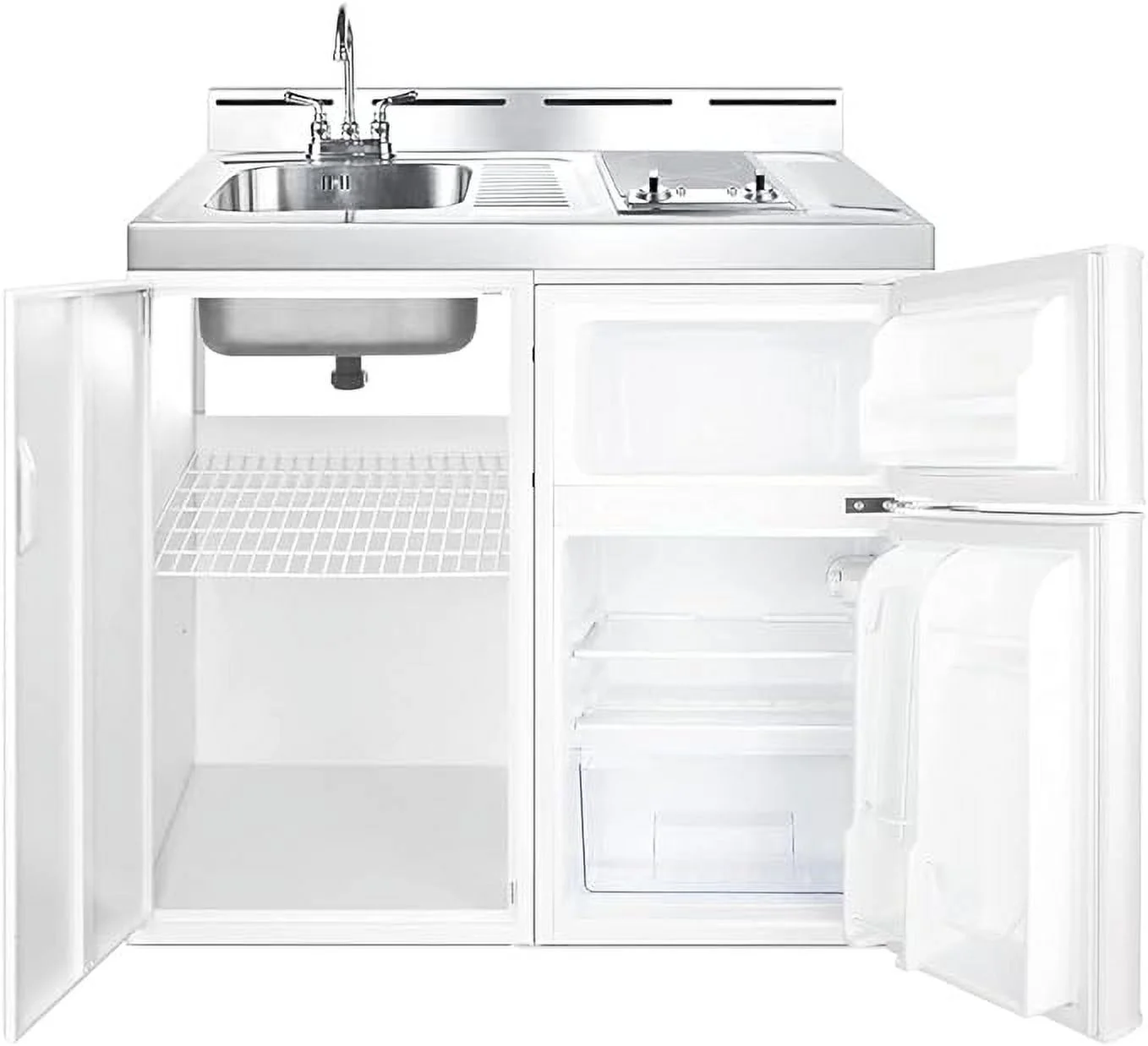 39 in Wide All - in - One Kitchenette with 2 - Burner 115V Smooth - Top Cooktop, Refrigerator - Freezer, Sink, and Storage Cabinet