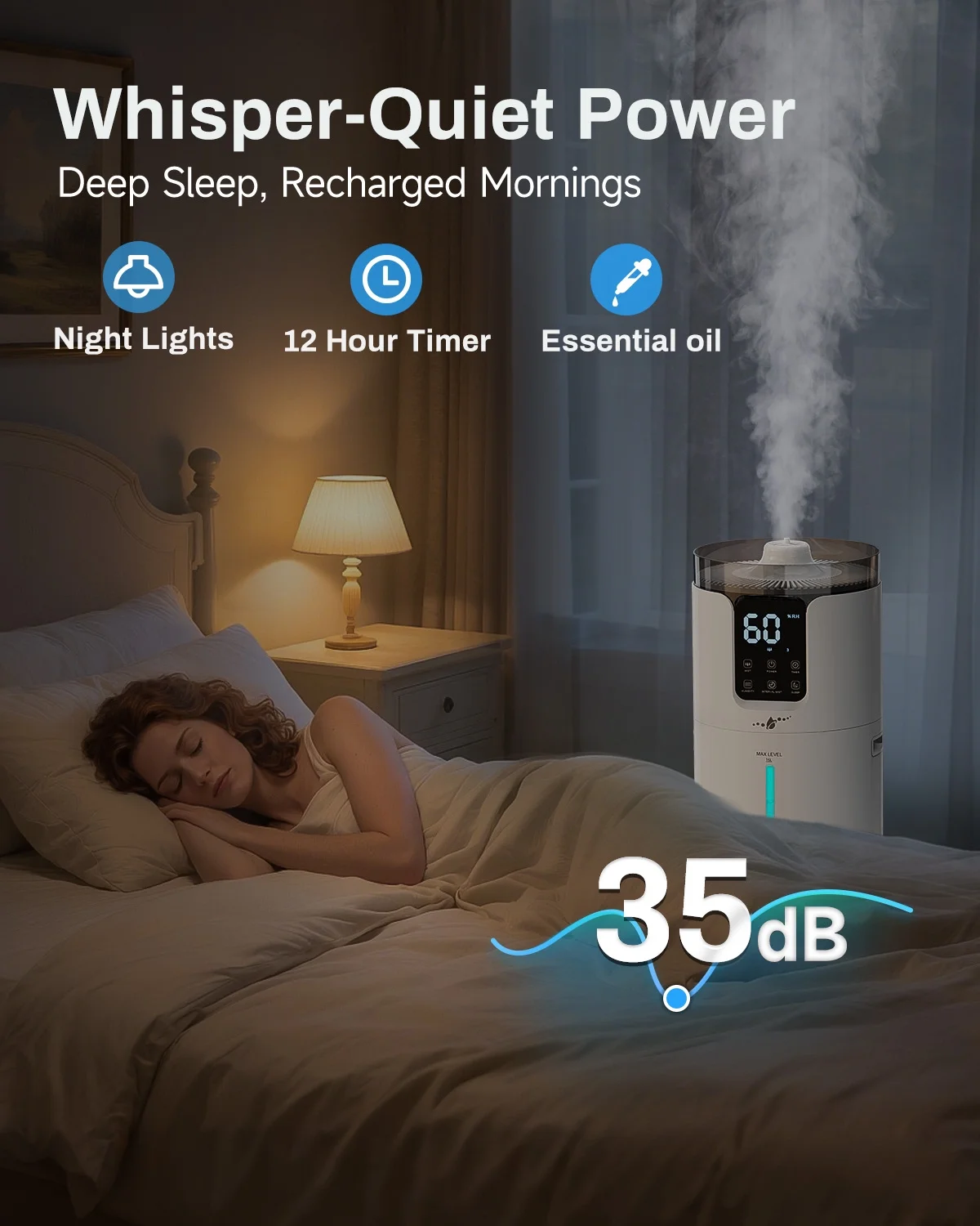 Whole House Humidifier for home, 16L/4.2Gal, 1500 sq.ft., Ultrasonic Cool Mist Humidifier for Room, White - Image 3