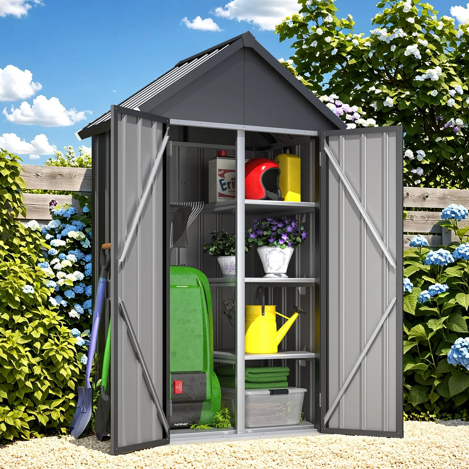 AECOJOY Outdoor Storage Cabinet Waterproof with Shelves, Vertical Tall Sheds Cabinet