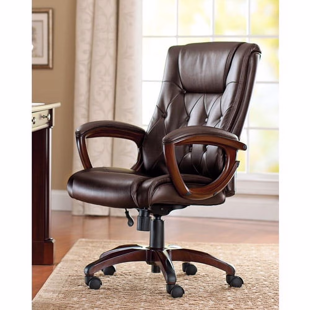 Better Homes and Gardens Executive, Mid-Back Manager's Office Chair with Arms, Black Bonded Leather