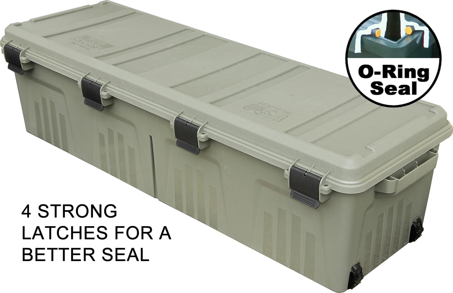 MTM MGC - The Mule Mobile Gear Crate, Storage for Hunting & Outdoor Gear, Shooting Supplies, Camping Accessories, Water-Resistant, Stackable, 81 Qts Capacity, 43.5”x14.7”x11.5”, USA Made, Army Green