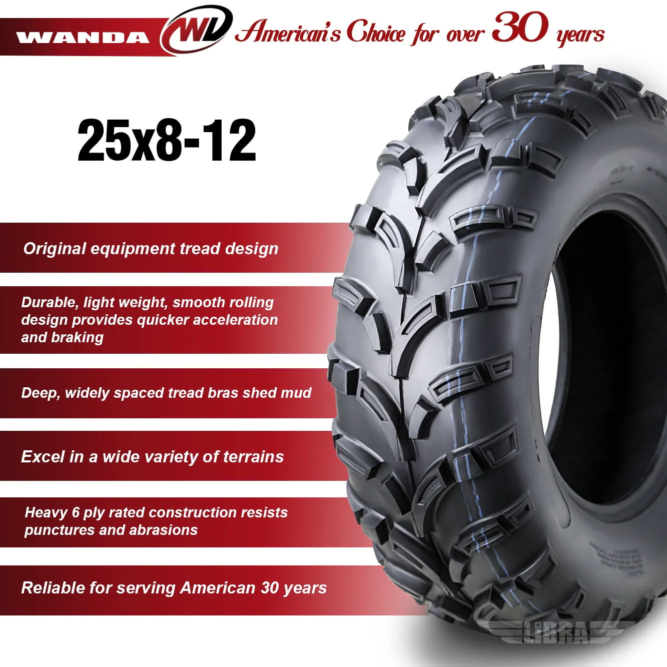 Wanda ATV/UTV Tires 25x8 - 12 25x8x12 /6PR P373 - 10243, Set 2