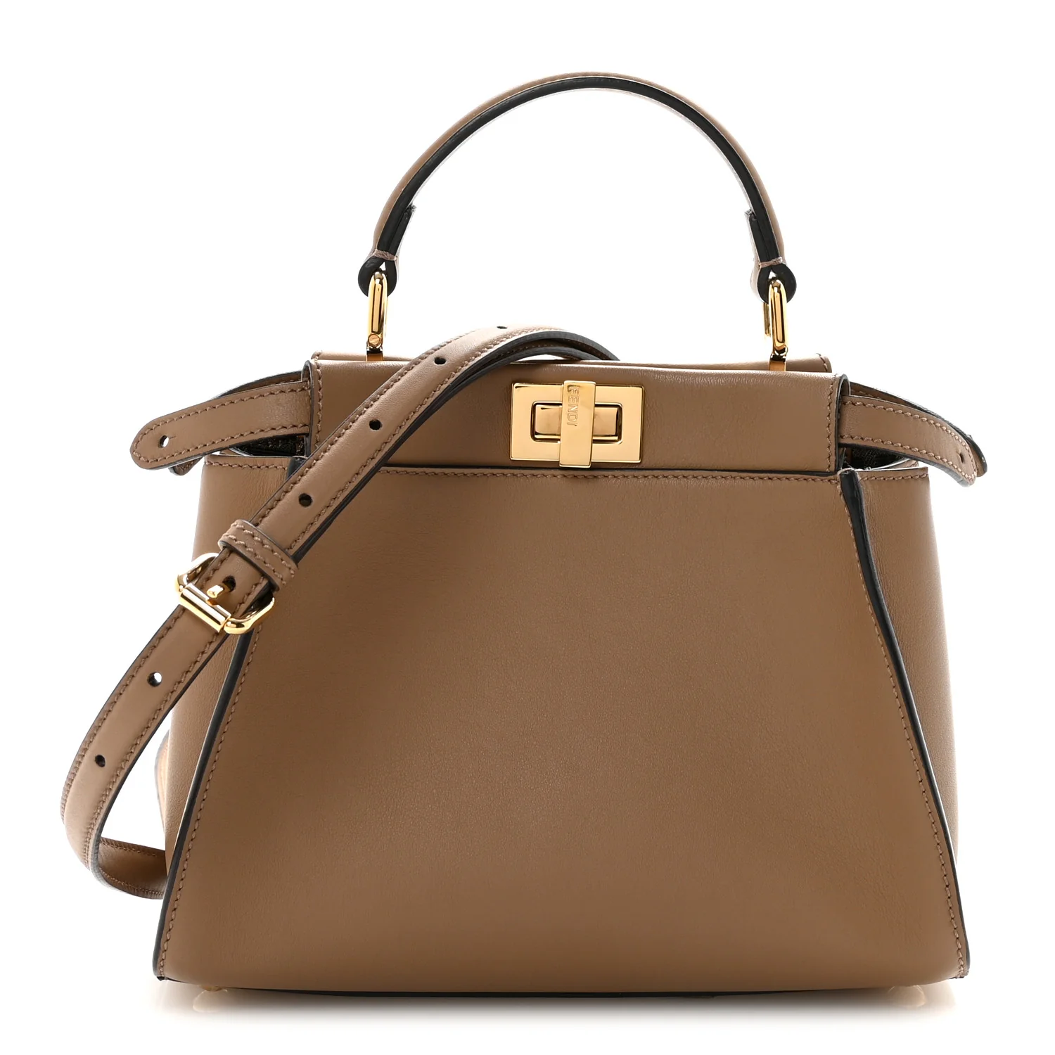 Vitello Seta Fabric Jacquard FF 1974 Mini Peekaboo Iconic Satchel Sand Tobacco Moro