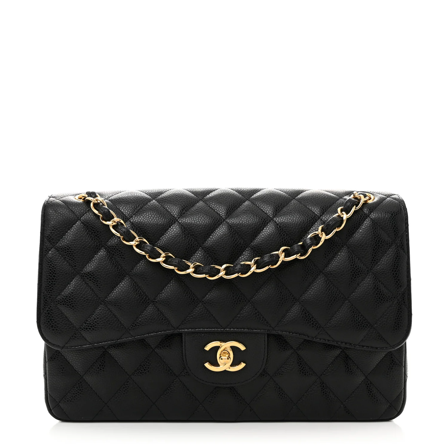 Caviar Quilted Jumbo Double Flap Black