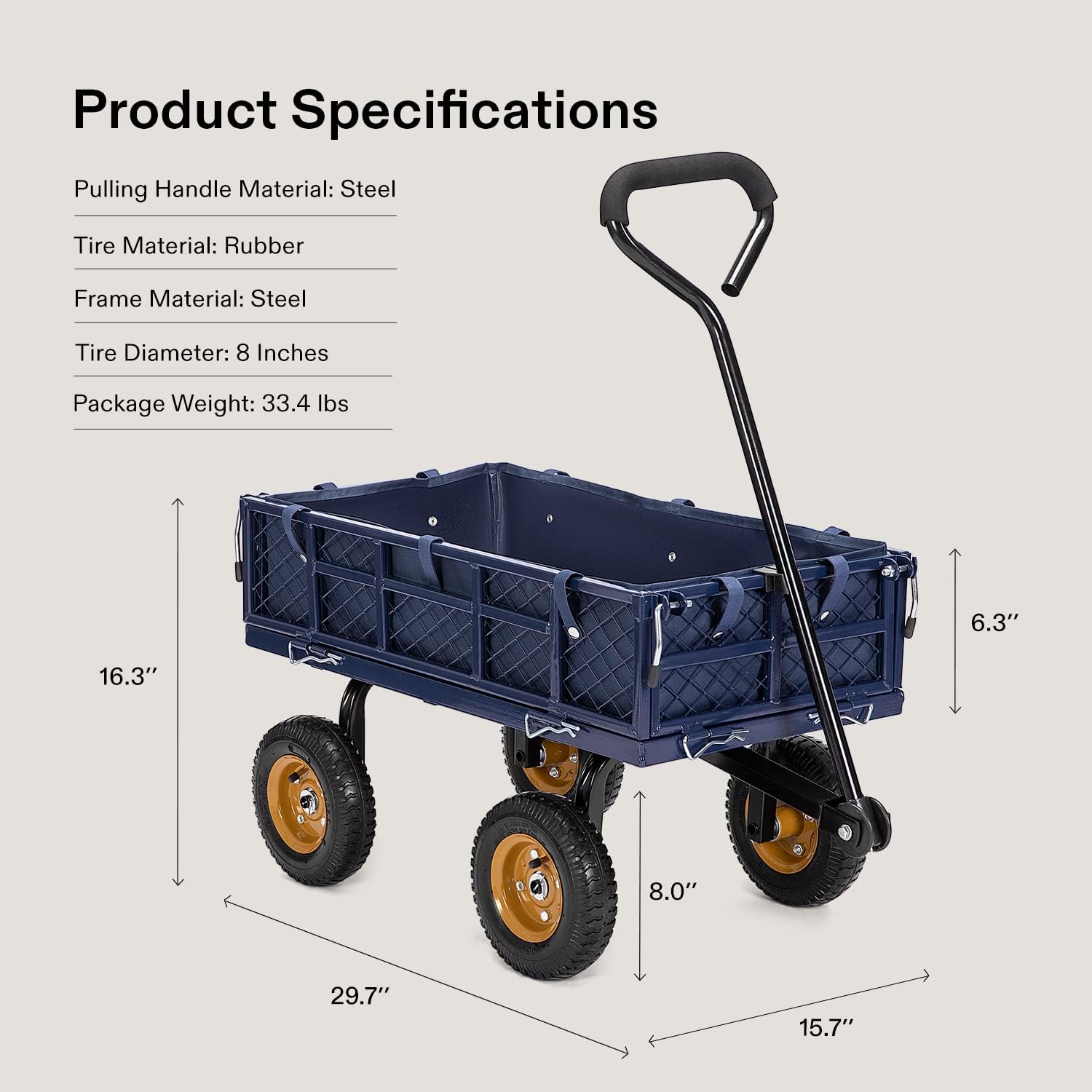 VIVOSUN Heavy-Duty Steel Garden Cart, 400-Pound Capacity, Steel Utility Garden Wagon with Removable Sides, 8