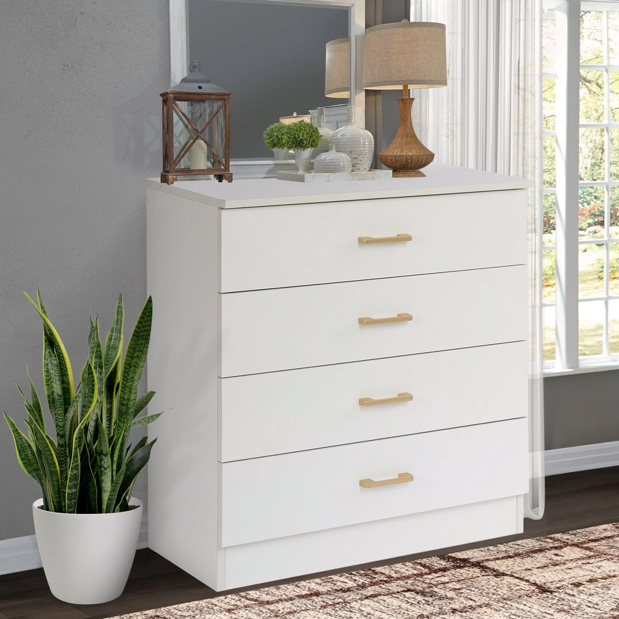 White 4 - Drawer Wood Dressers for Bedroom