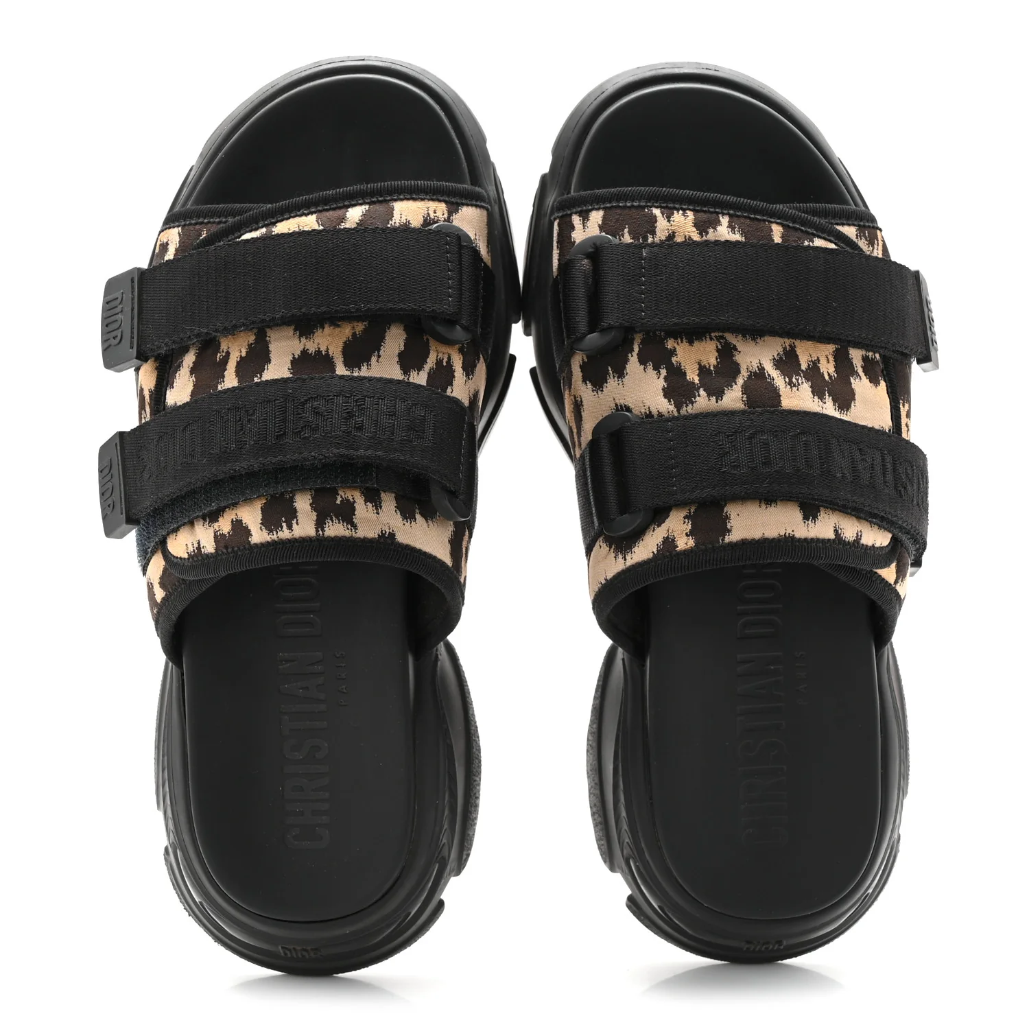 Technical Fabric Nylon Leopard Print D-Wander Slide Sandals 39 Black Brown