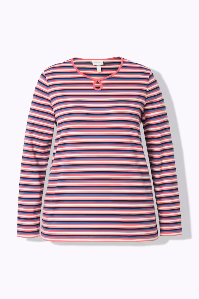 Eco Cotton Keyhole Cutout Striped Tee