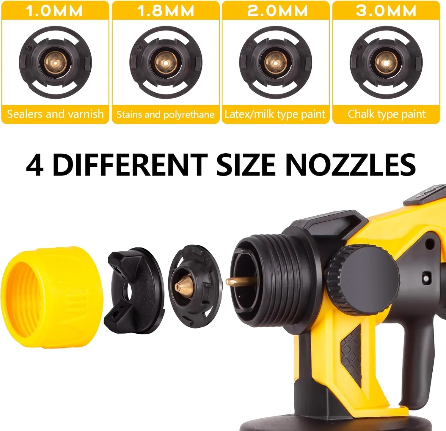 Cordless Paint Sprayer Airless for Dewalt 20V  Battery - HVLP Spray Paint with 800W Brushless Motor, 4 Copper Nozzles, 34oz (1000ml) Capacity