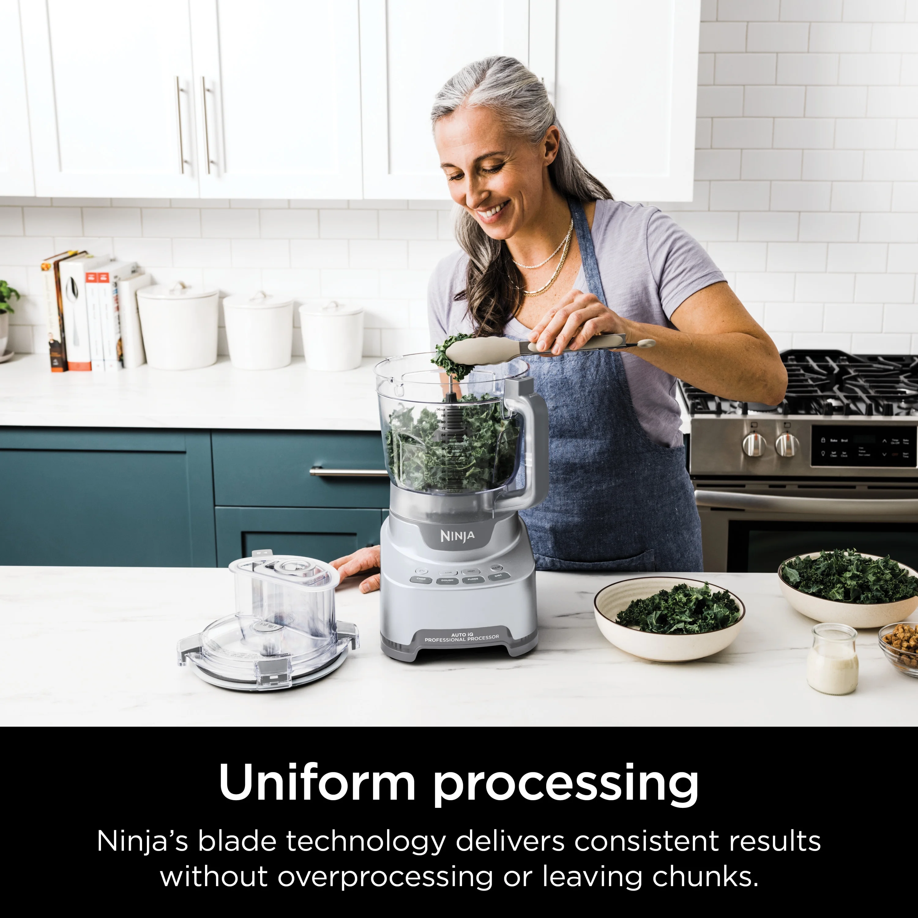 4-in-1 12 Cup Food Processor, 1000 Watts, XL Capacity, 4 Auto-iQ Programs, Chop, Puree, Dough, Disc, NF700 Silver - Image 4