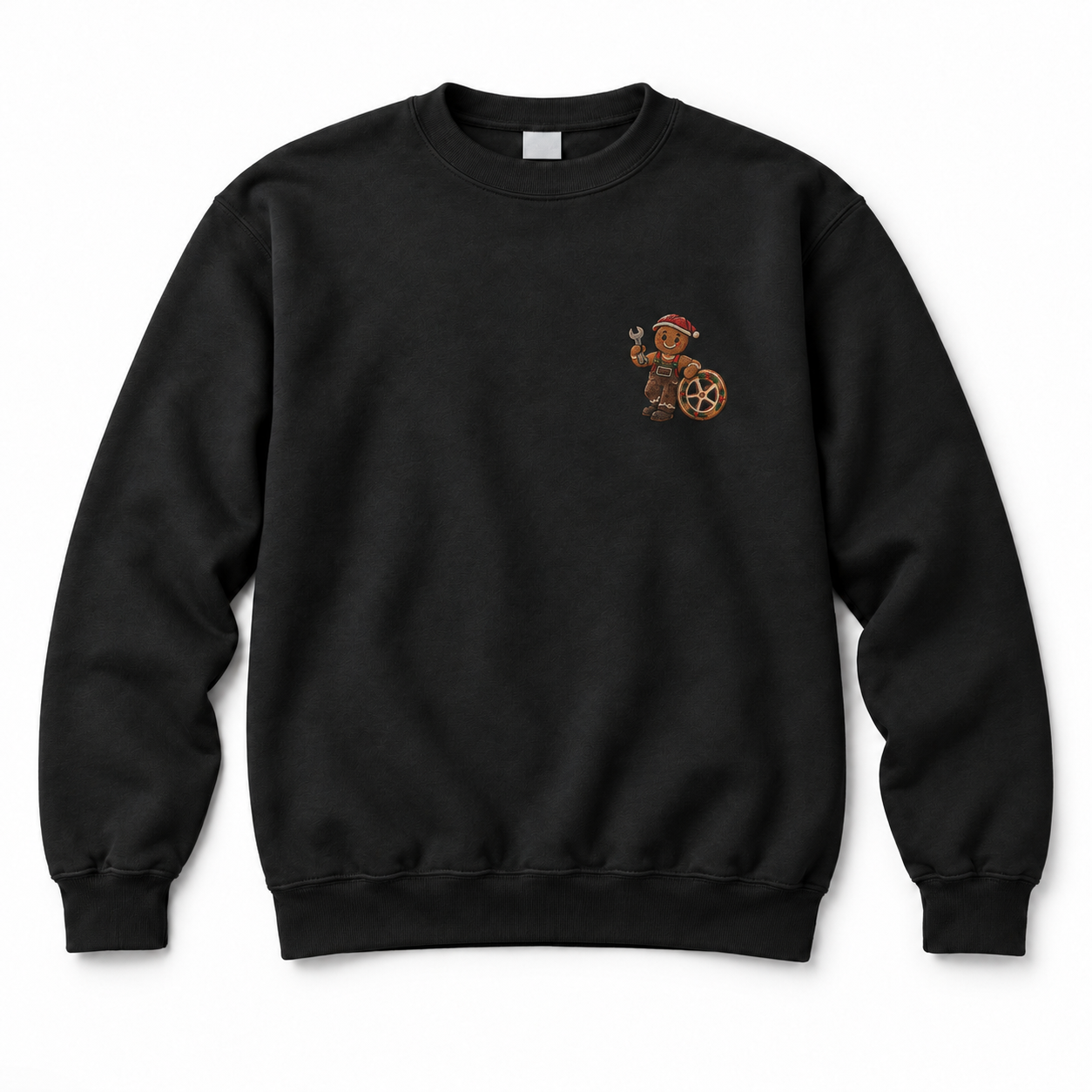 Gingerbread Mechanic Chest Print Crewneck Sweatshirt