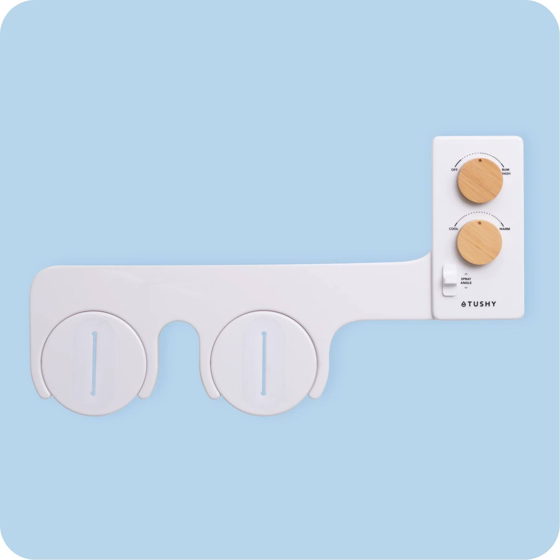 Tushy Spa 3.0 Bidet Attachment | Warm Water | White with Bamboo Knobs