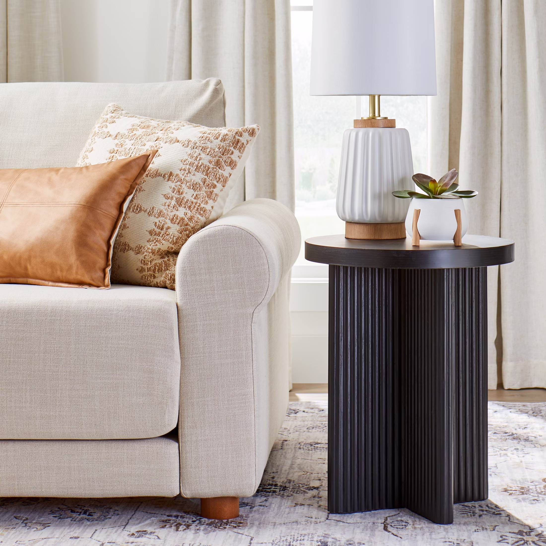 Better Homes & Gardens Lillian Fluted End Table, Natural Pine Finish