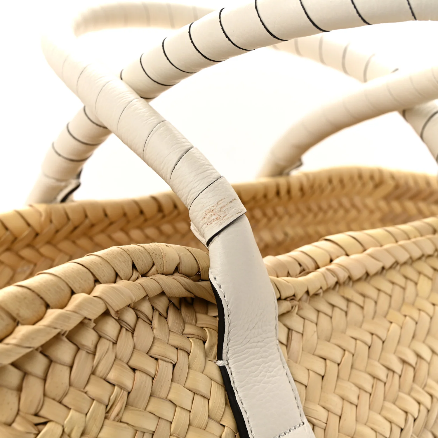 Raffia Grain Calfskin Medium Marcie Basket White