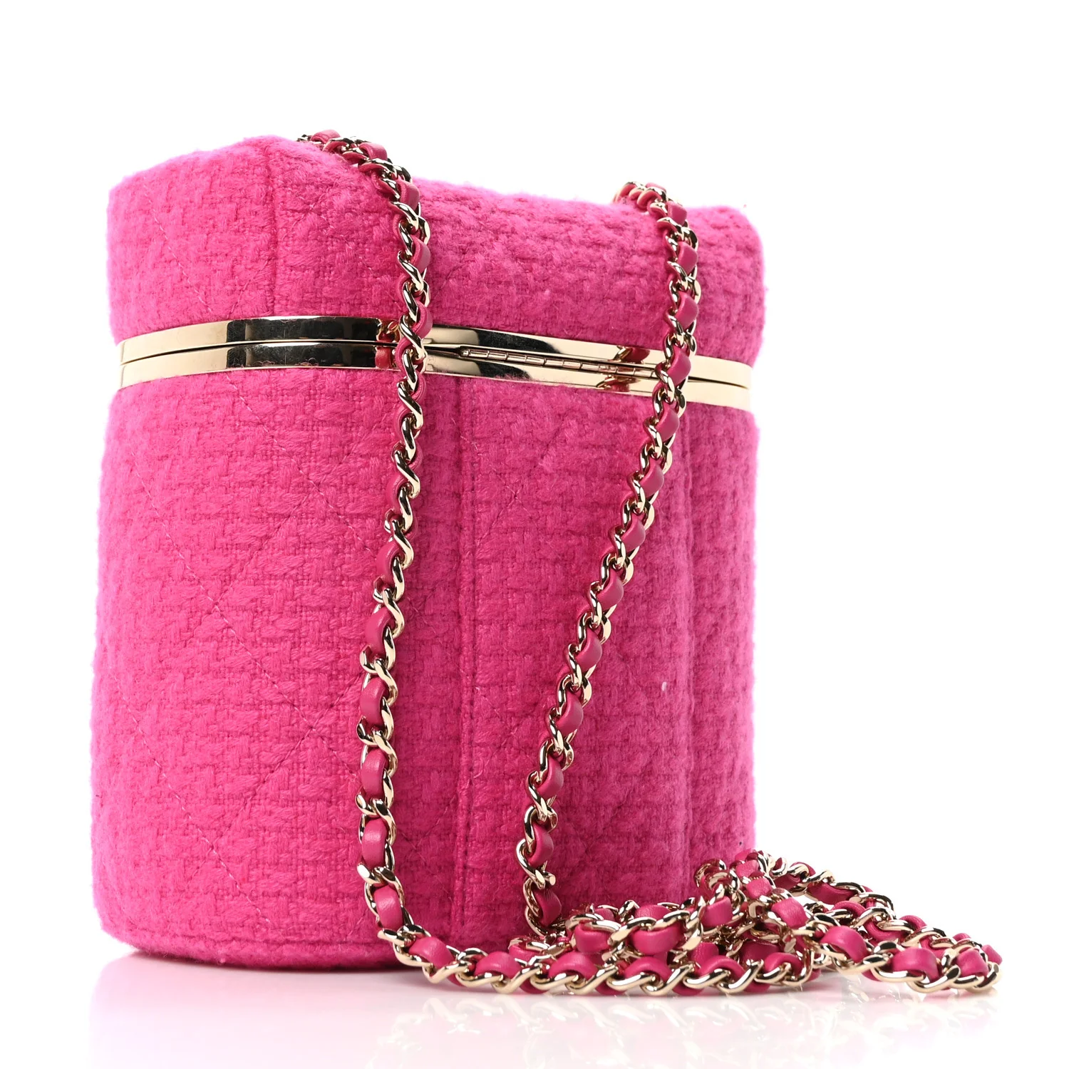 Tweed Quilted Small Vanity Case Fuchsia